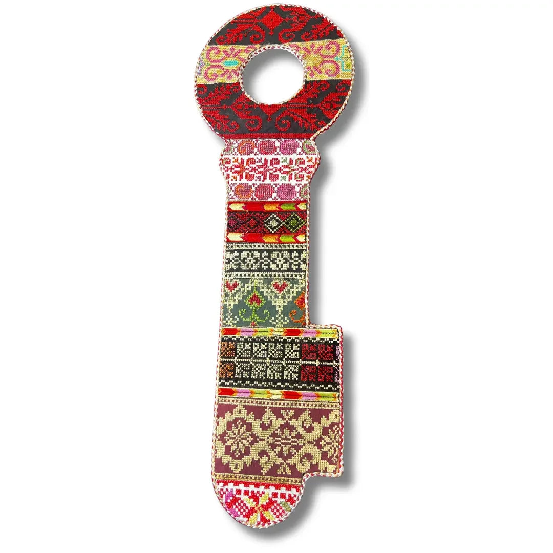 Palestinian Elegance tatreez key accessory with traditional embroidered patterns in vibrant colors