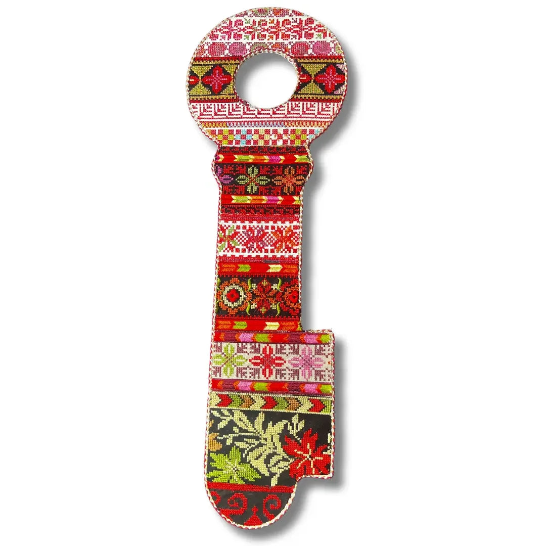 Palestinian Elegance tatreez key accessory with traditional colorful embroidered patterns