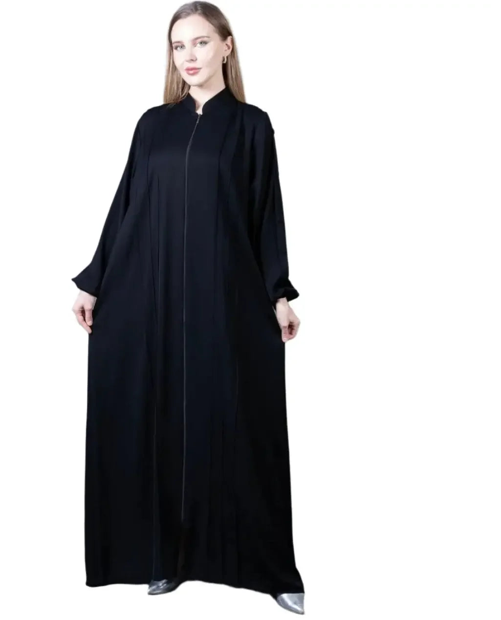 Palestinian Elegance traditional abaya with embroidery in black full-length modest design