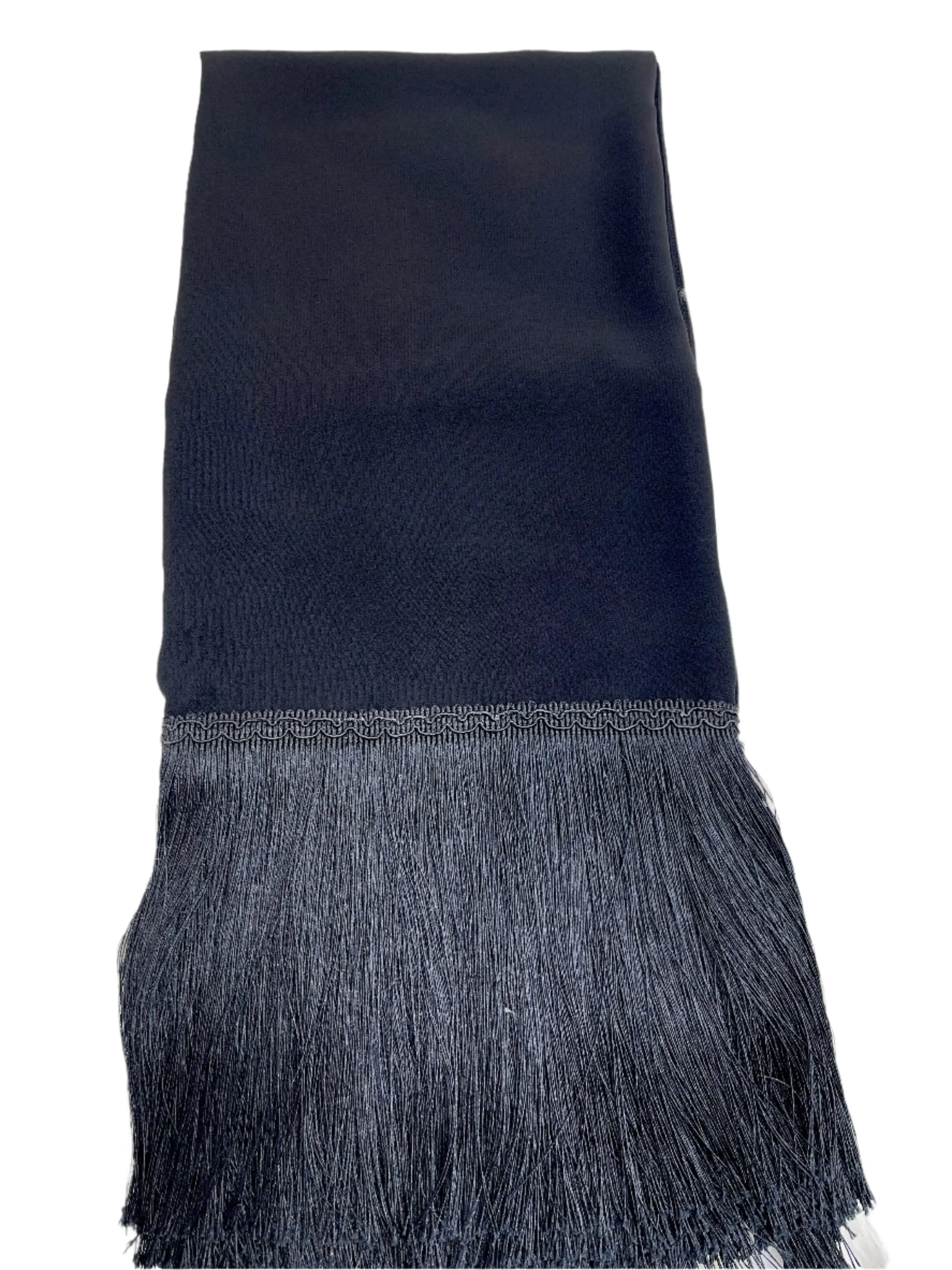 Palestinian Elegance black hijab with intricate fringe traditional khirka shal design