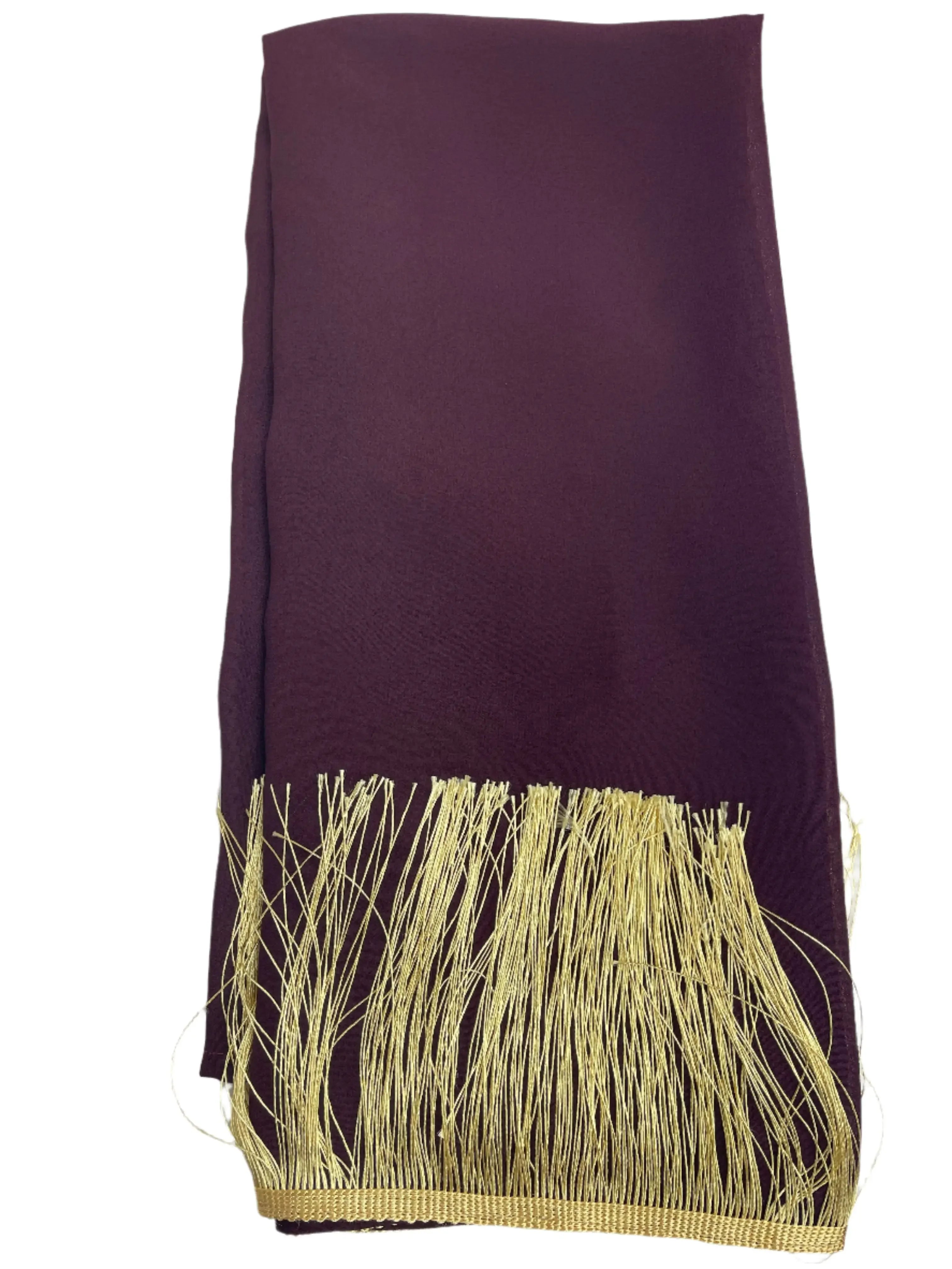 Palestinian Elegance traditional khirka shal hijab in deep purple with gold fringes