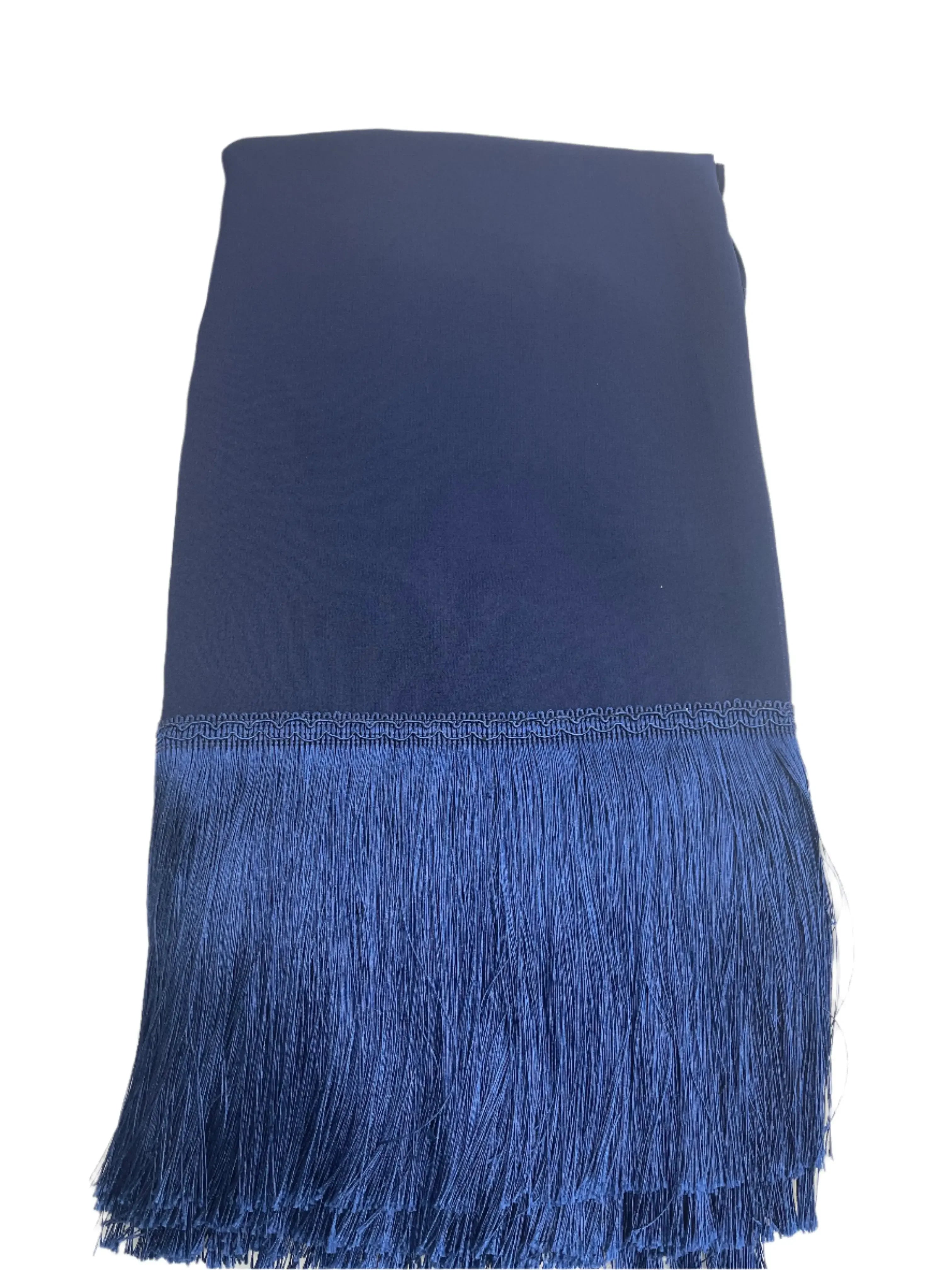 Traditional khirka shal hijab in deep blue with fringe detailing from Palestinian Elegance