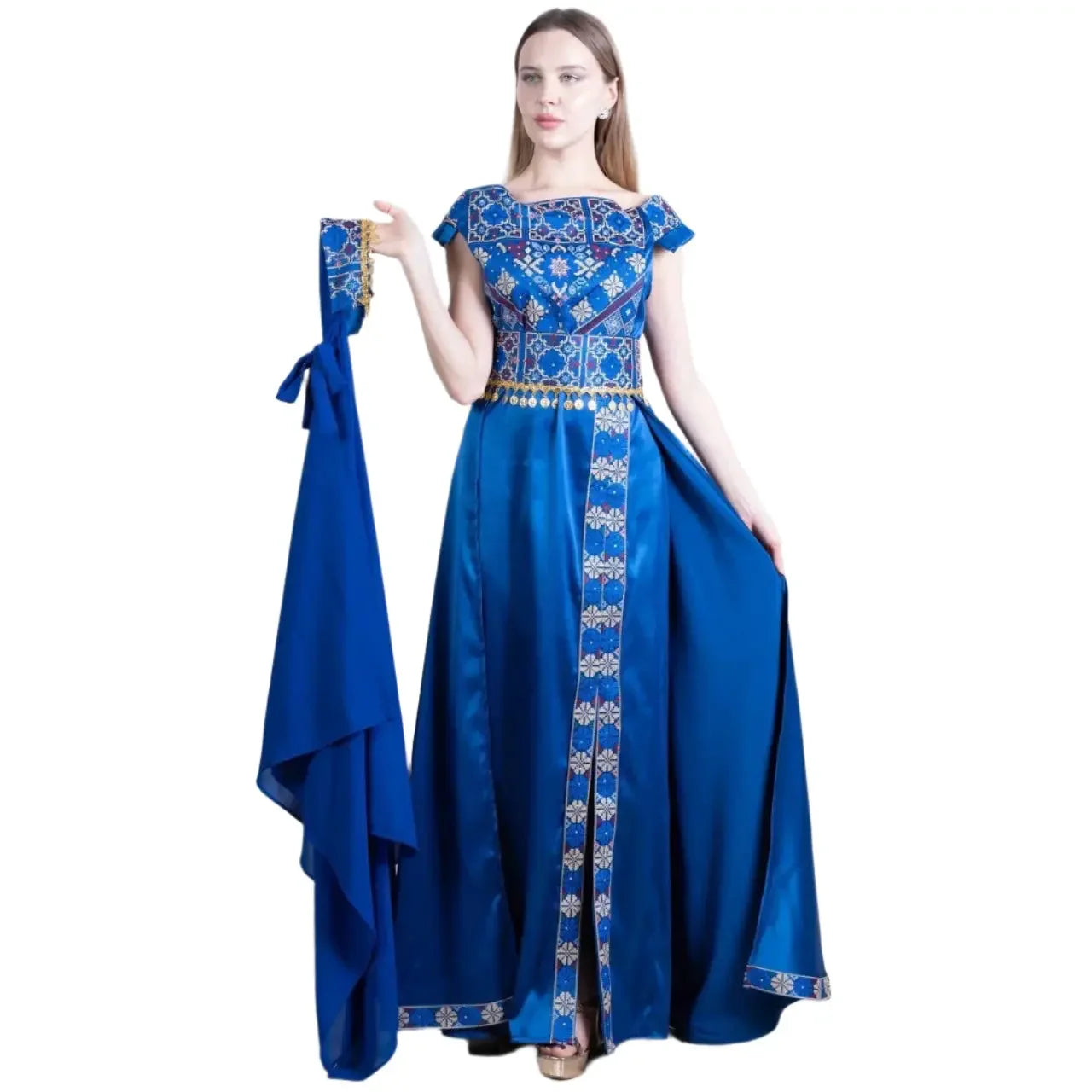 Contemporary Elegance: The Embroidered Nur Modern Thoub Palestinian Elegance