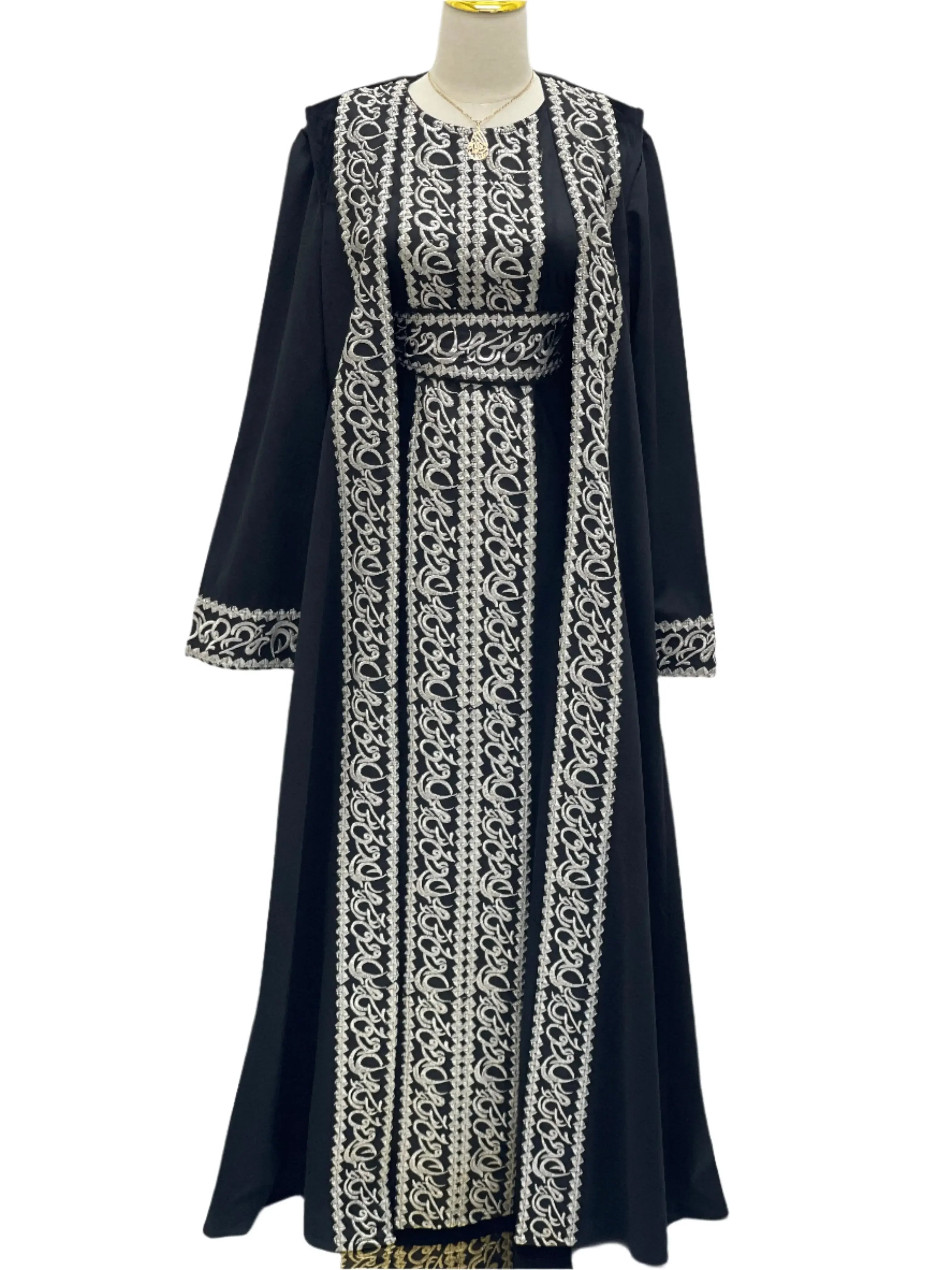 Palestinian Elegance Velvet 3pcs Set Arabic Letters Abaya Palestinian Elegance