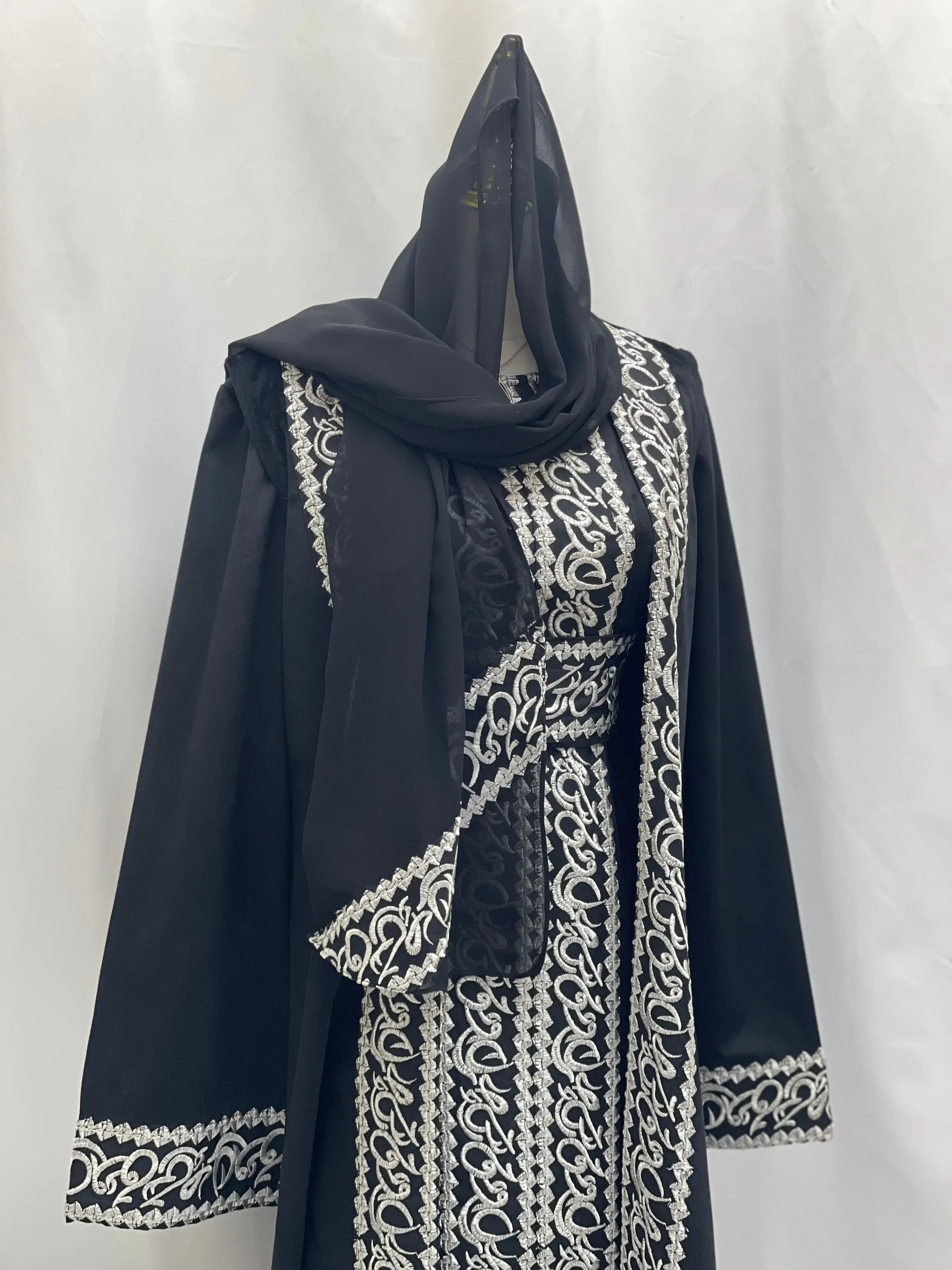 Palestinian Elegance Velvet 3pcs Set Arabic Letters Abaya Palestinian Elegance