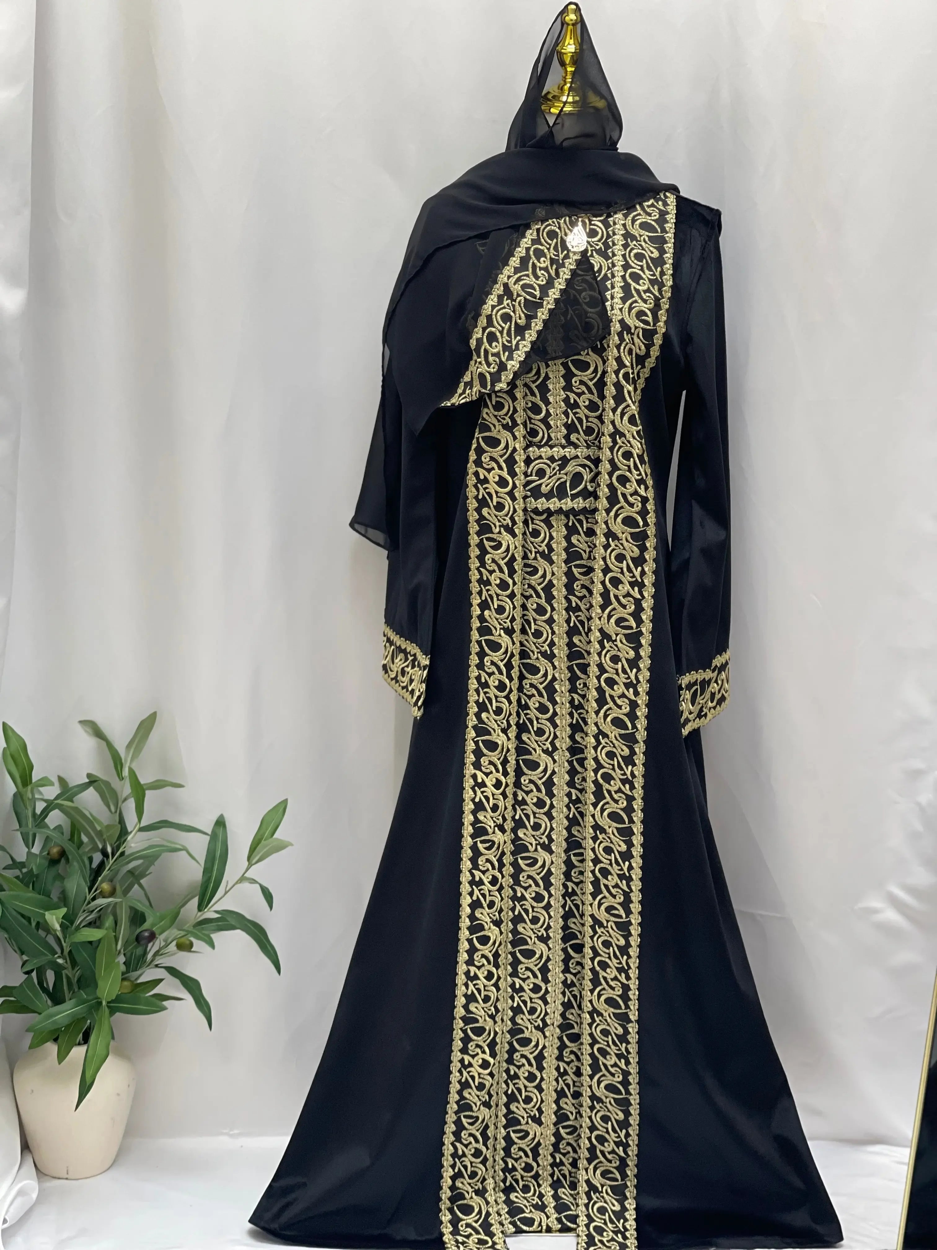 Palestinian Elegance Velvet 3pcs Set Arabic Letters Abaya Palestinian Elegance