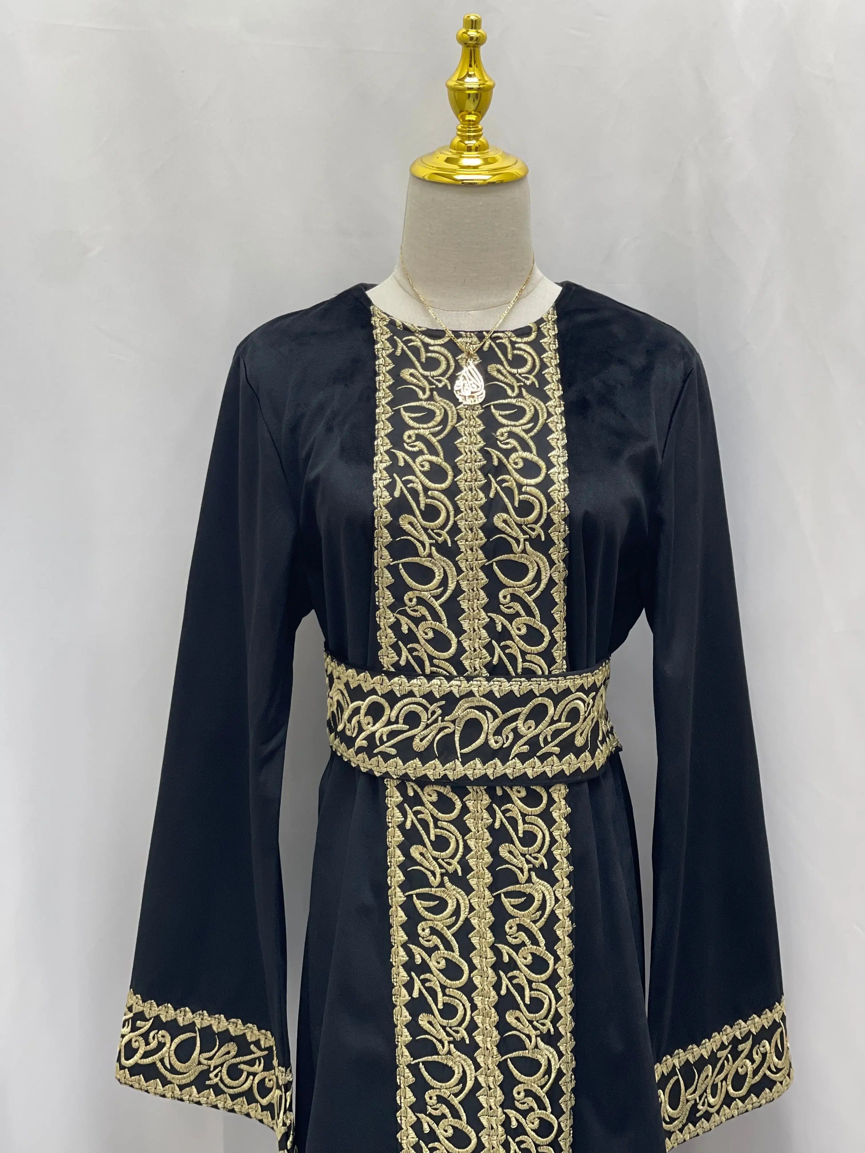 Palestinian Elegance Velvet 3pcs Set Arabic Letters Abaya Palestinian Elegance