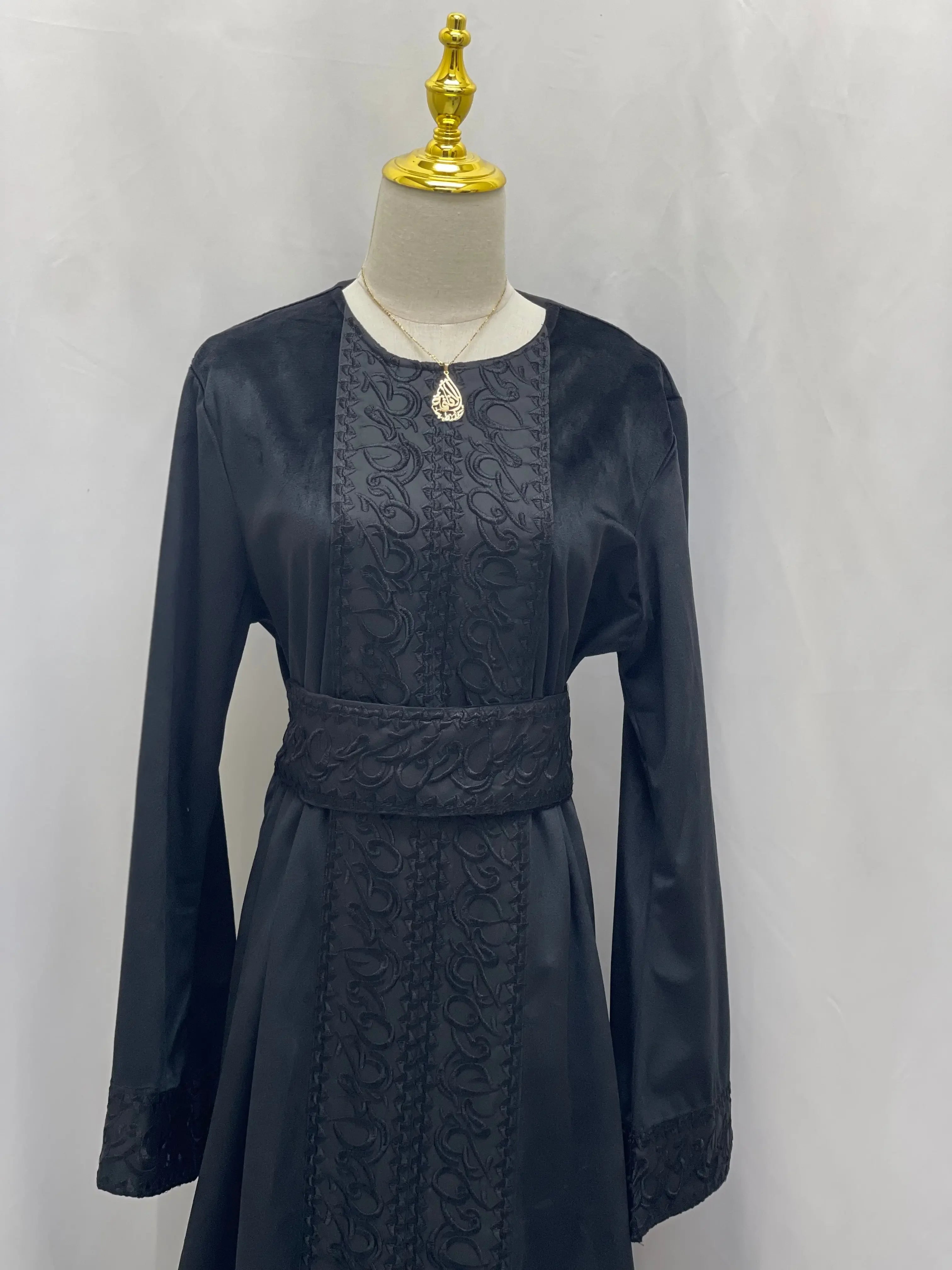 Palestinian Elegance Velvet 3pcs Set Arabic Letters Abaya Palestinian Elegance
