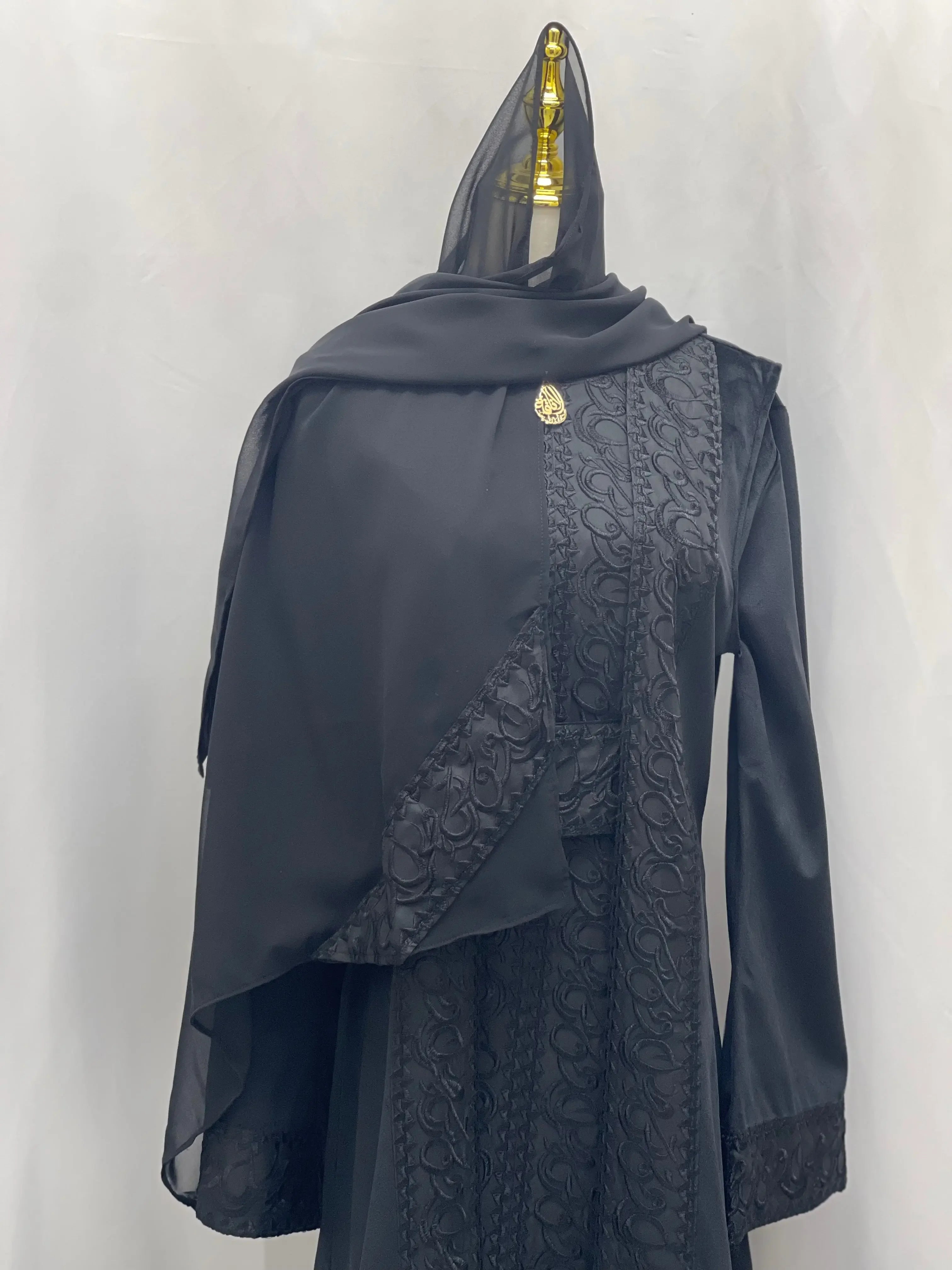 Palestinian Elegance Velvet 3pcs Set Arabic Letters Abaya Palestinian Elegance