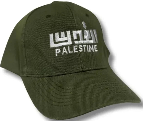 Olive green Al Quds cap with Palestine embroidery by Palestinian Elegance