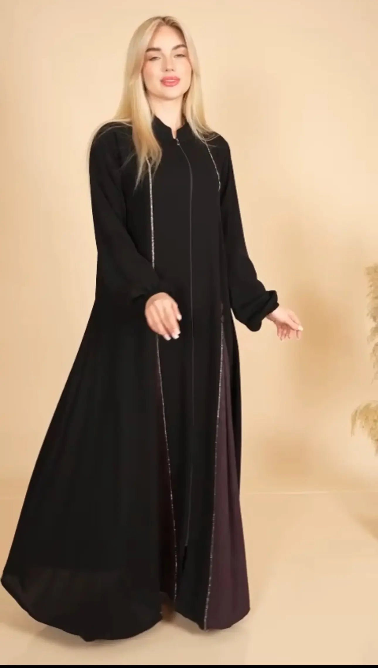 Palestinian Elegance black elegant abaya for women with long sleeves and subtle embroidery