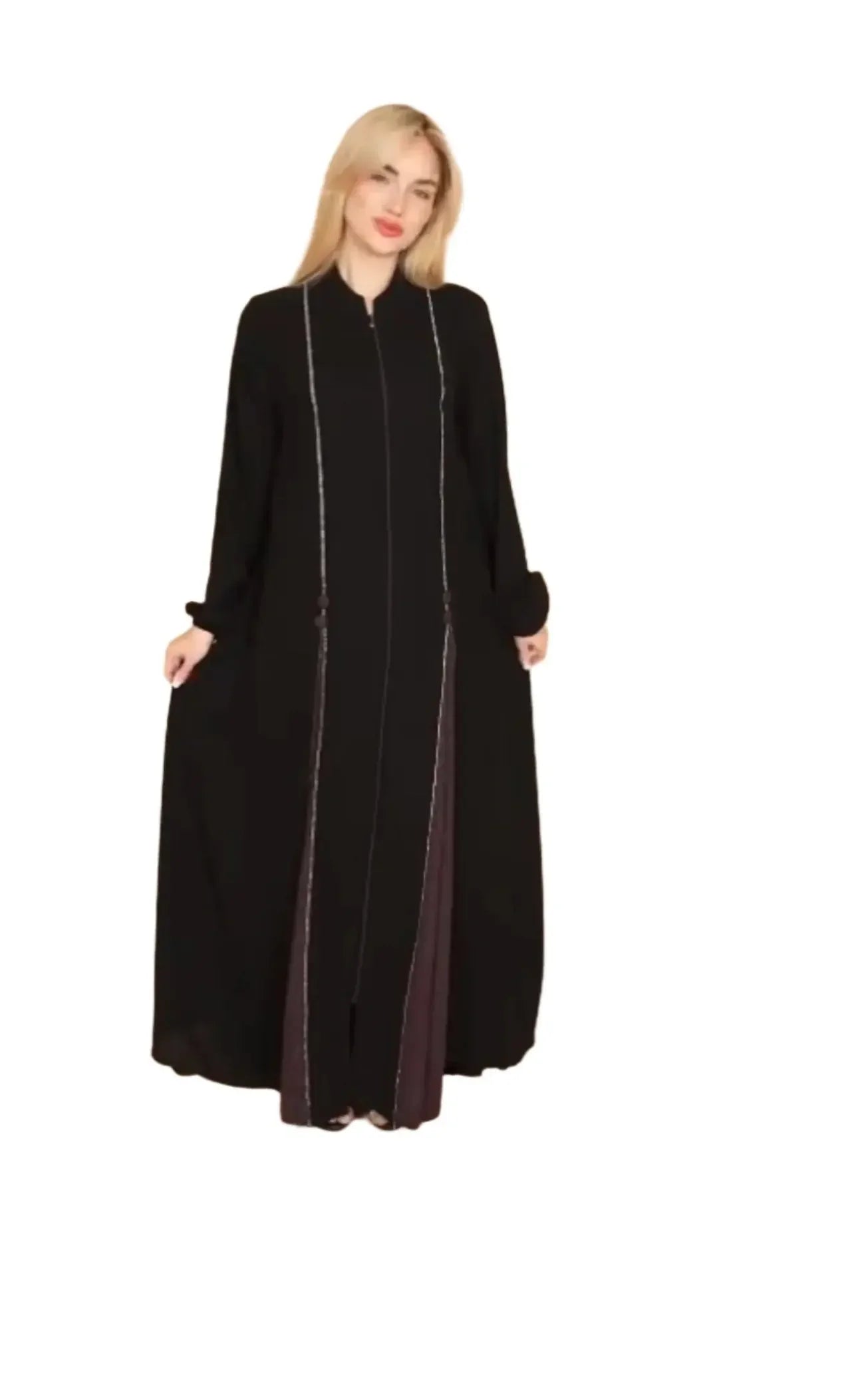 Palestinian Elegance black elegant abaya for women with long sleeves and subtle embroidered details