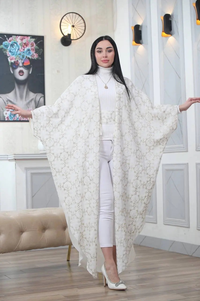 Embroidered Chiffon Cardigan Golden Silk Threads Palestinian Elegance