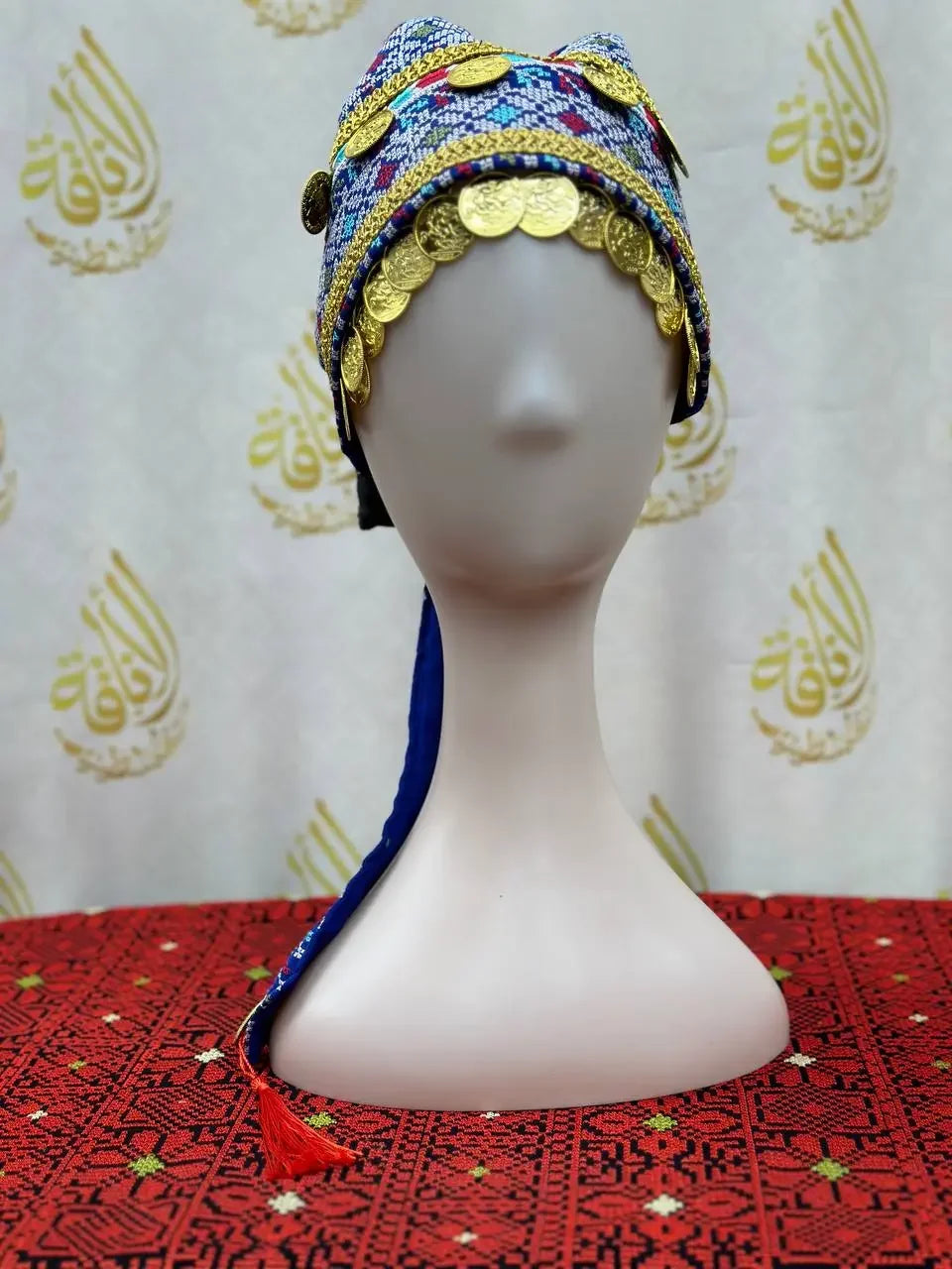 Palestinian Elegance kids tatreez headpiece with colorful embroidery and gold coin embellishments