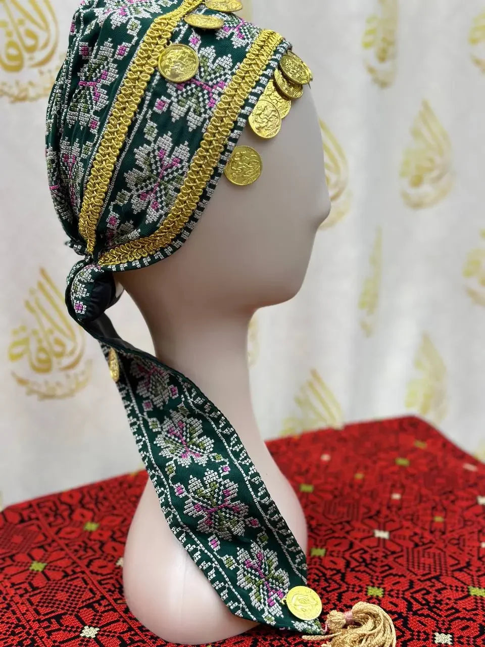 Palestinian Elegance kids tatreez headpiece with traditional embroidery and gold coin accents
