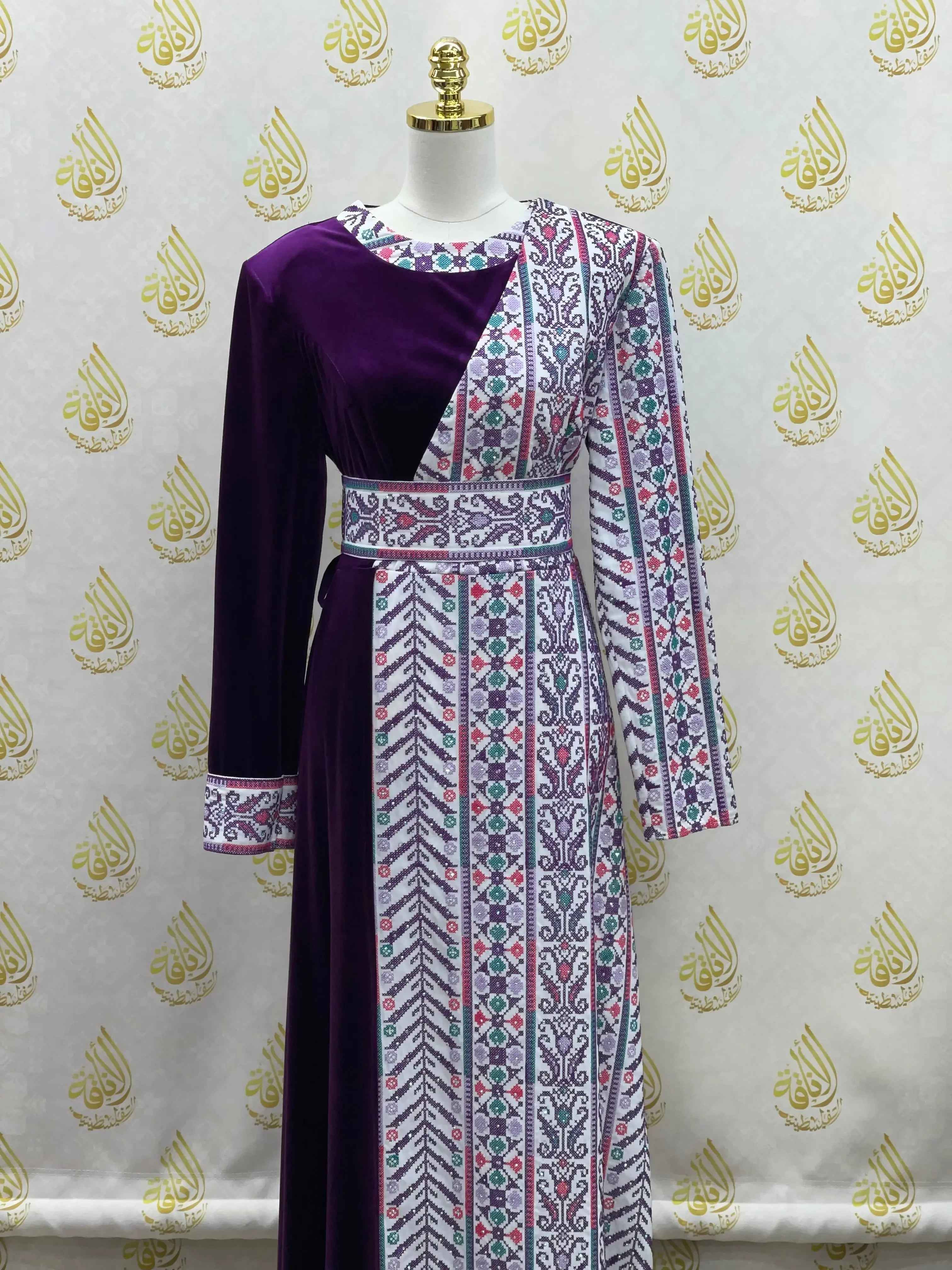 Modern Embroidered Velvet Dress Palestinian Traditional Design