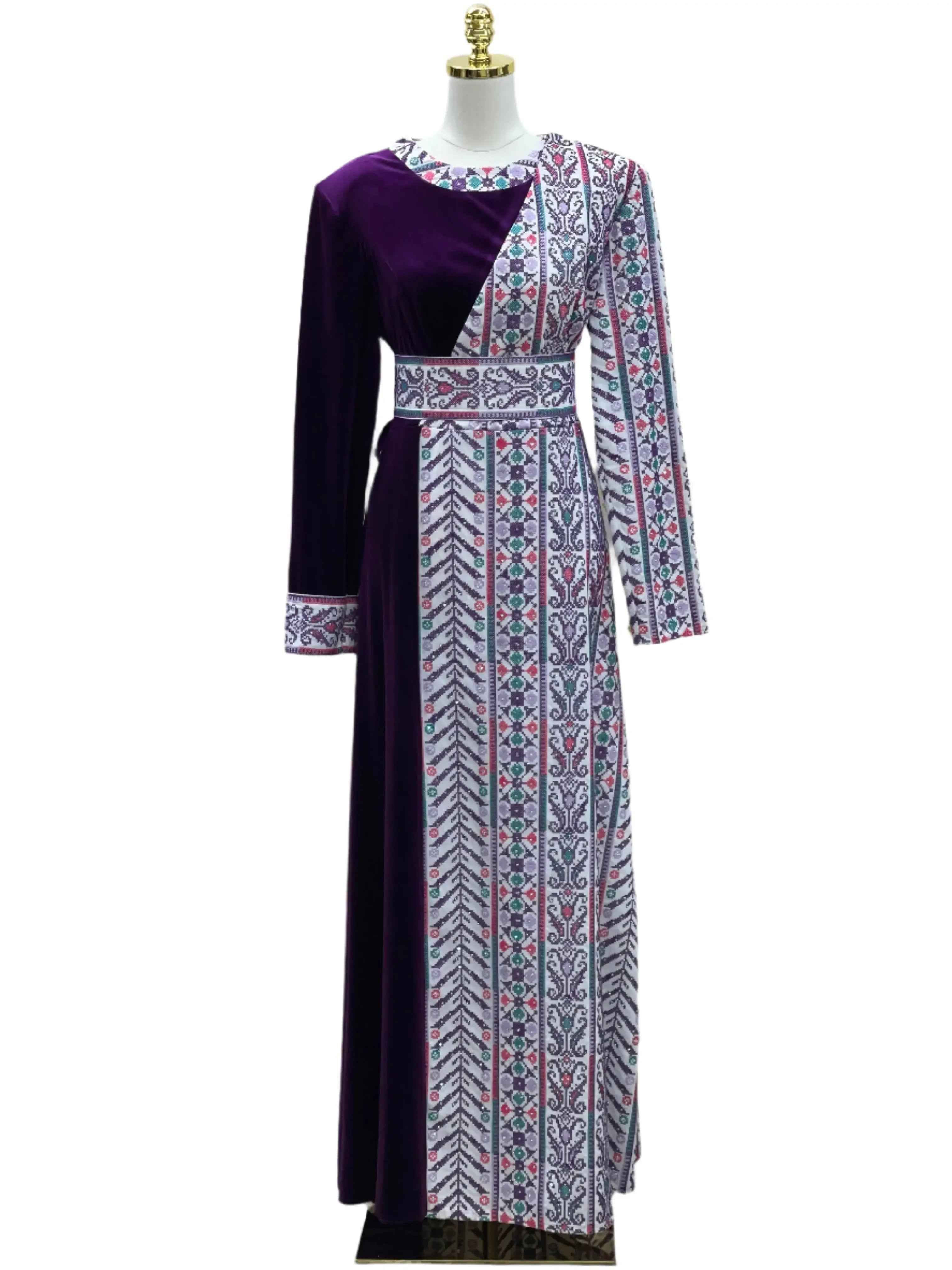 Modern Embroidered Velvet Dress Palestinian Traditional Design - Palestinian Elegance