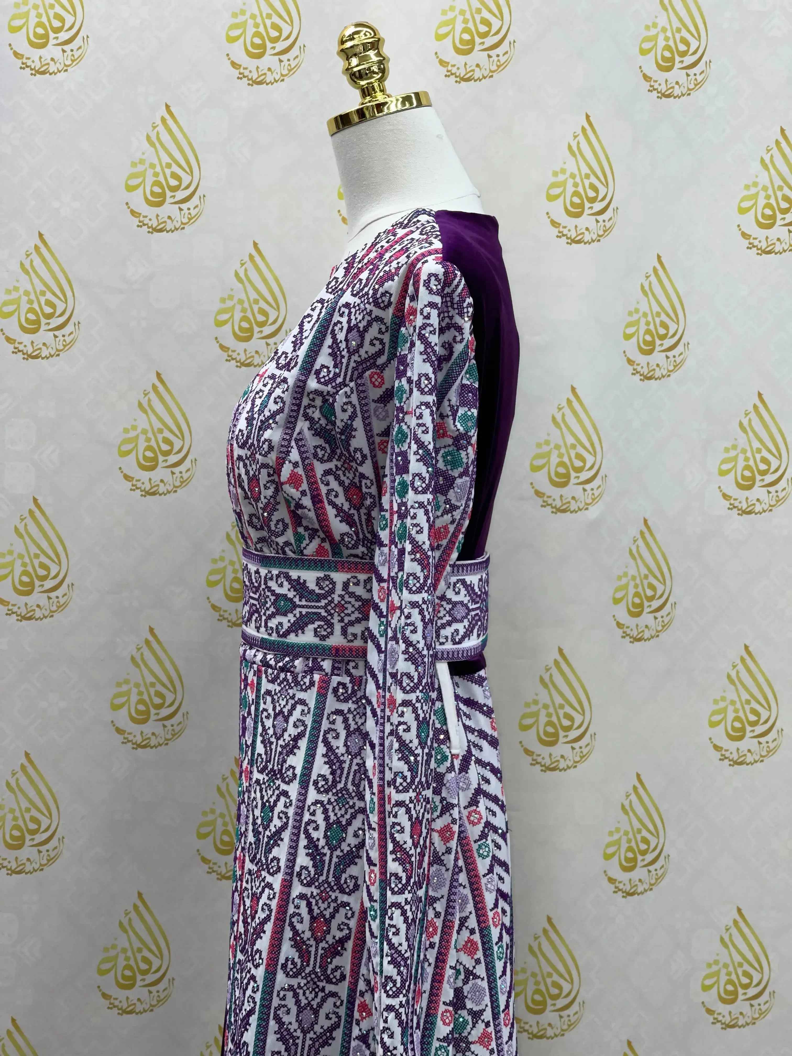 Modern Embroidered Velvet Dress Palestinian Traditional Design - Palestinian Elegance