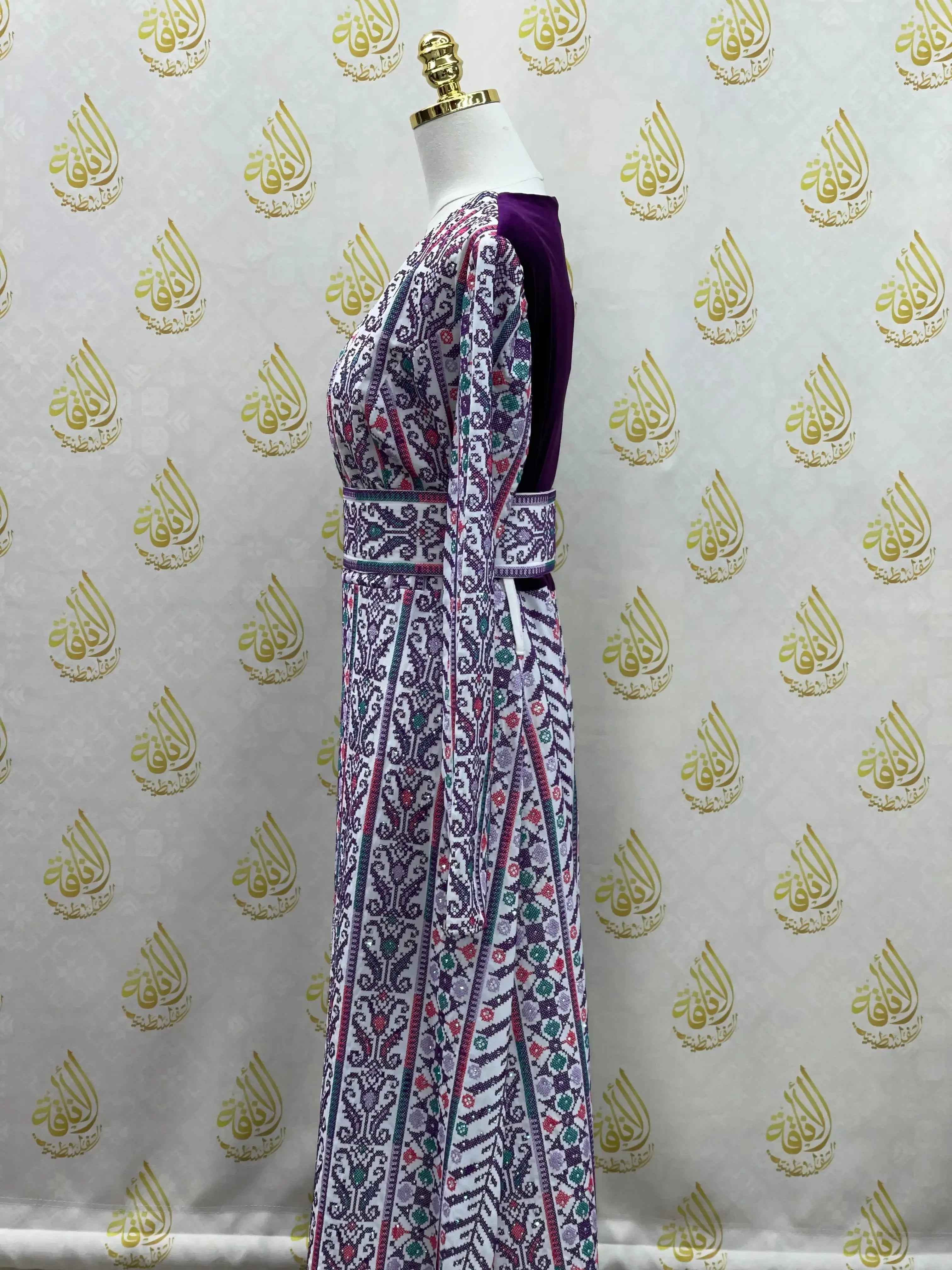 Modern Embroidered Velvet Dress Palestinian Traditional Design - Palestinian Elegance