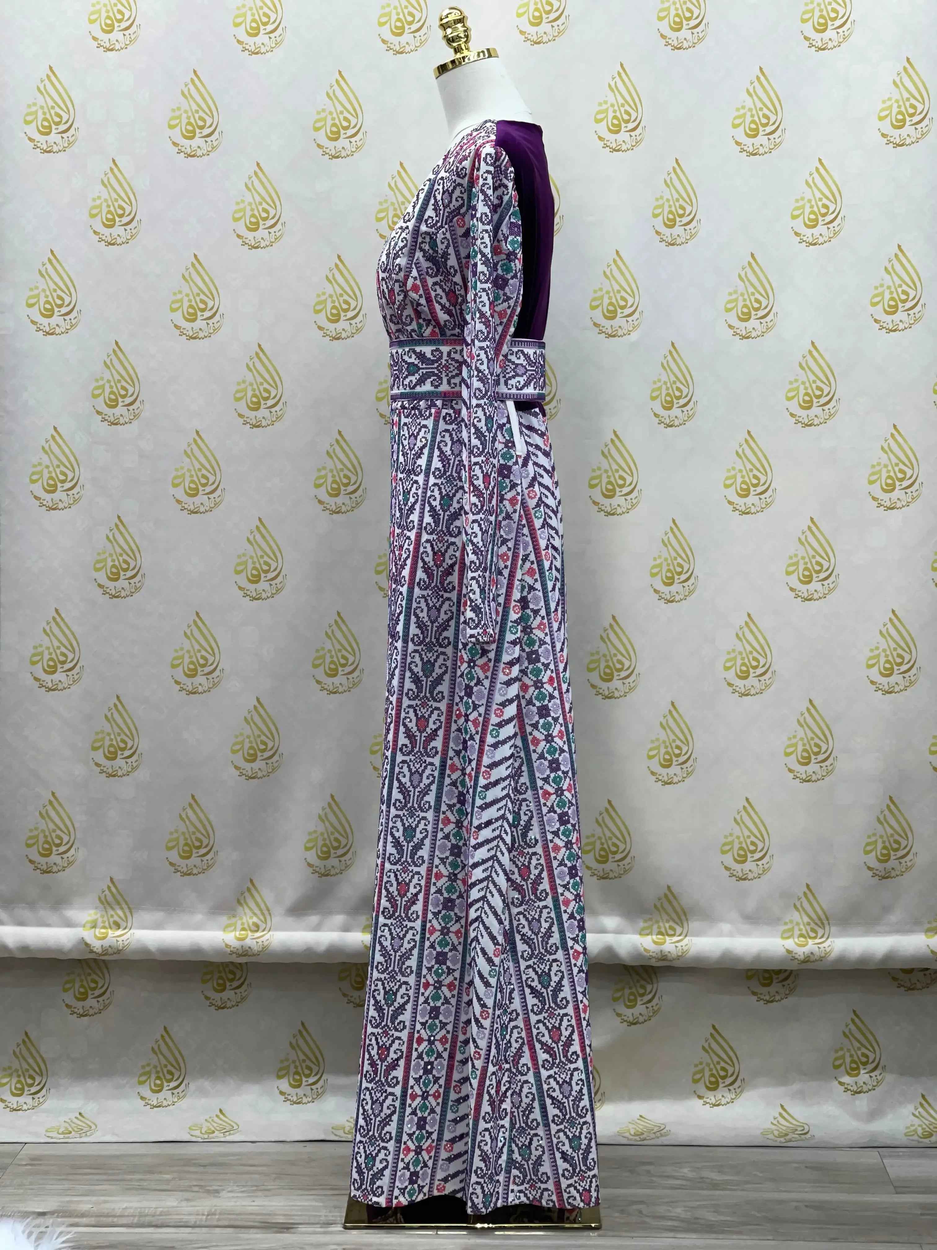 Modern Embroidered Velvet Dress Palestinian Traditional Design - Palestinian Elegance