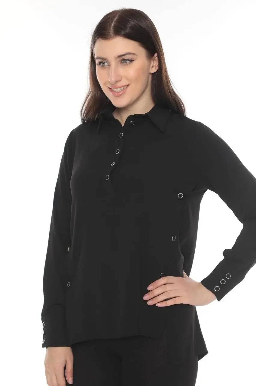 Palestinian Elegance versatile chic blouse in black with button details and long sleeves