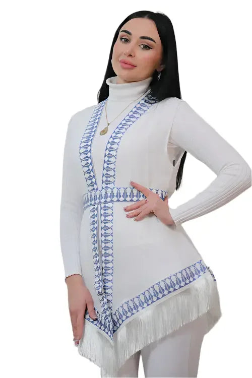 Chic Playfulness: Vest with Playful Tassel Accents Palestinian Elegance