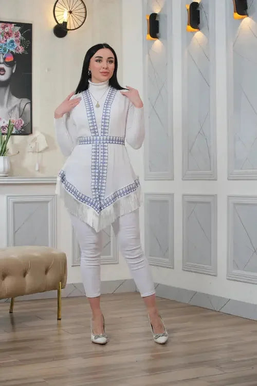 Chic Playfulness: Vest with Playful Tassel Accents Palestinian Elegance