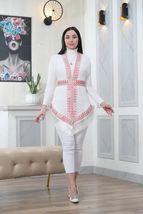 Chic Playfulness: Vest with Playful Tassel Accents Palestinian Elegance