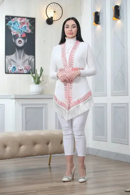 Chic Playfulness: Vest with Playful Tassel Accents Palestinian Elegance