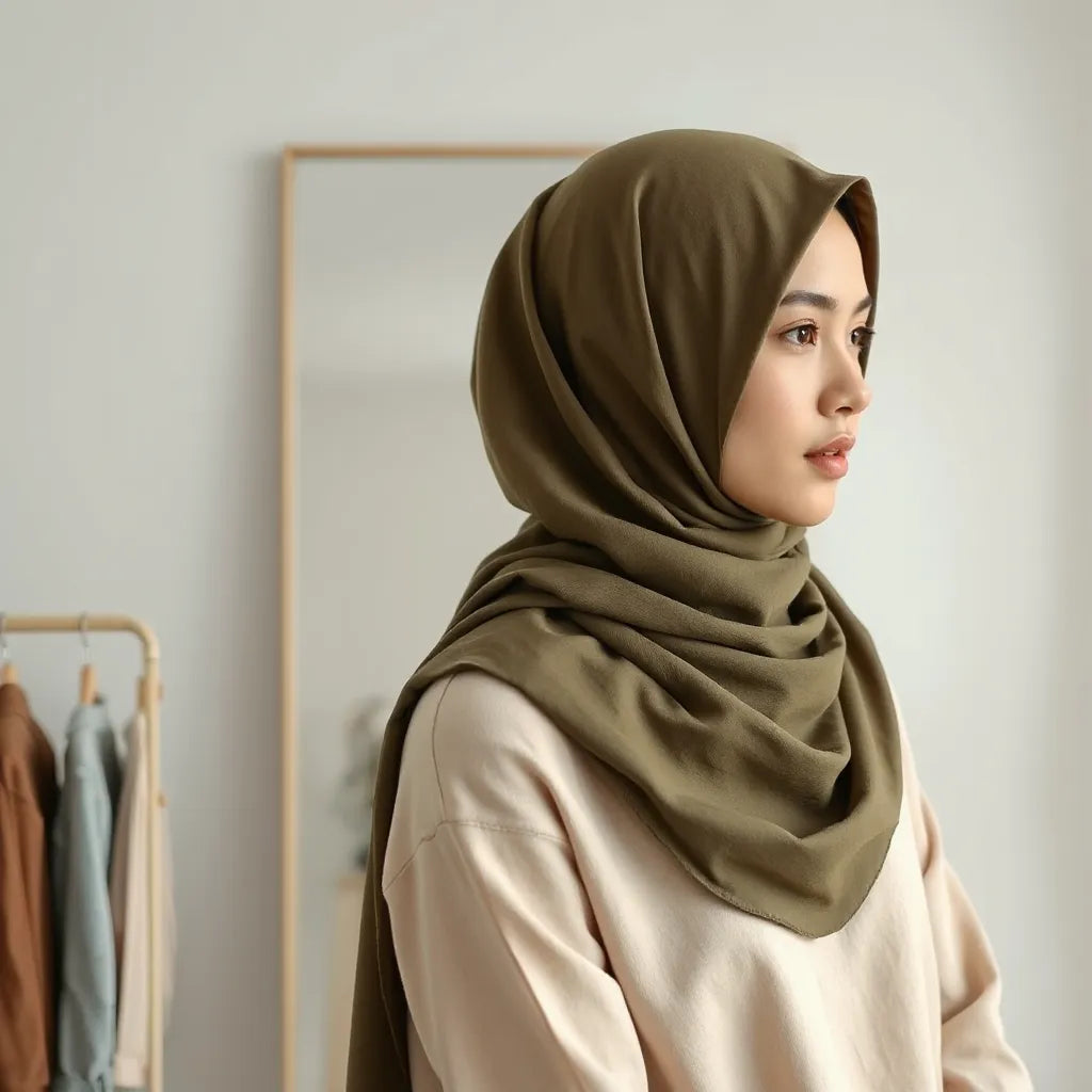 Woman wearing neatly styled hijabs in two versatile colors with soft folds and secure draping