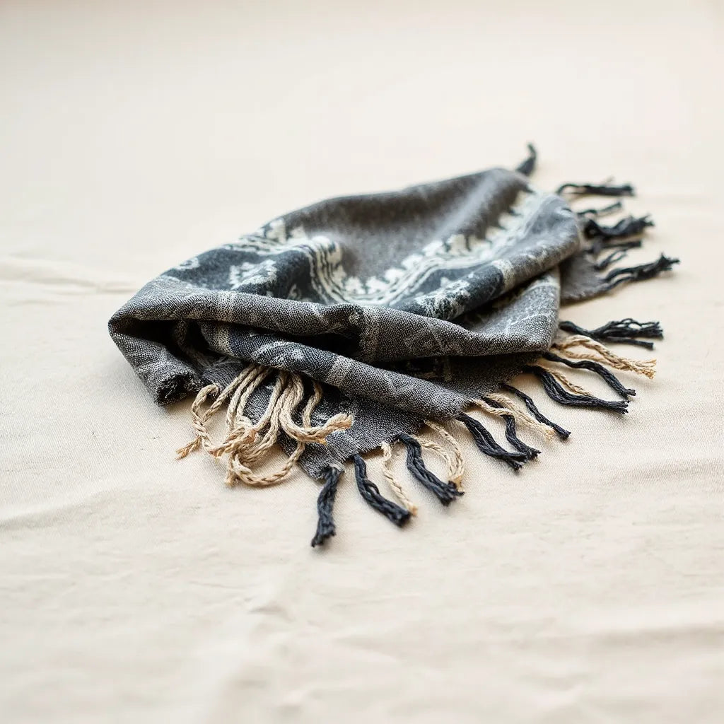 Authentic kuffiyeh scarf with crisp woven texture and traditional geometric pattern laid flat