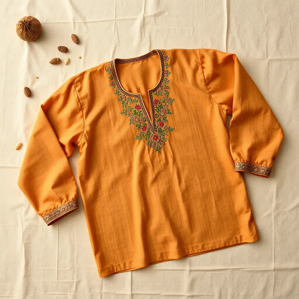 Sienna embroidered heritage thobe with detailed stitching along the neckline and sleeves