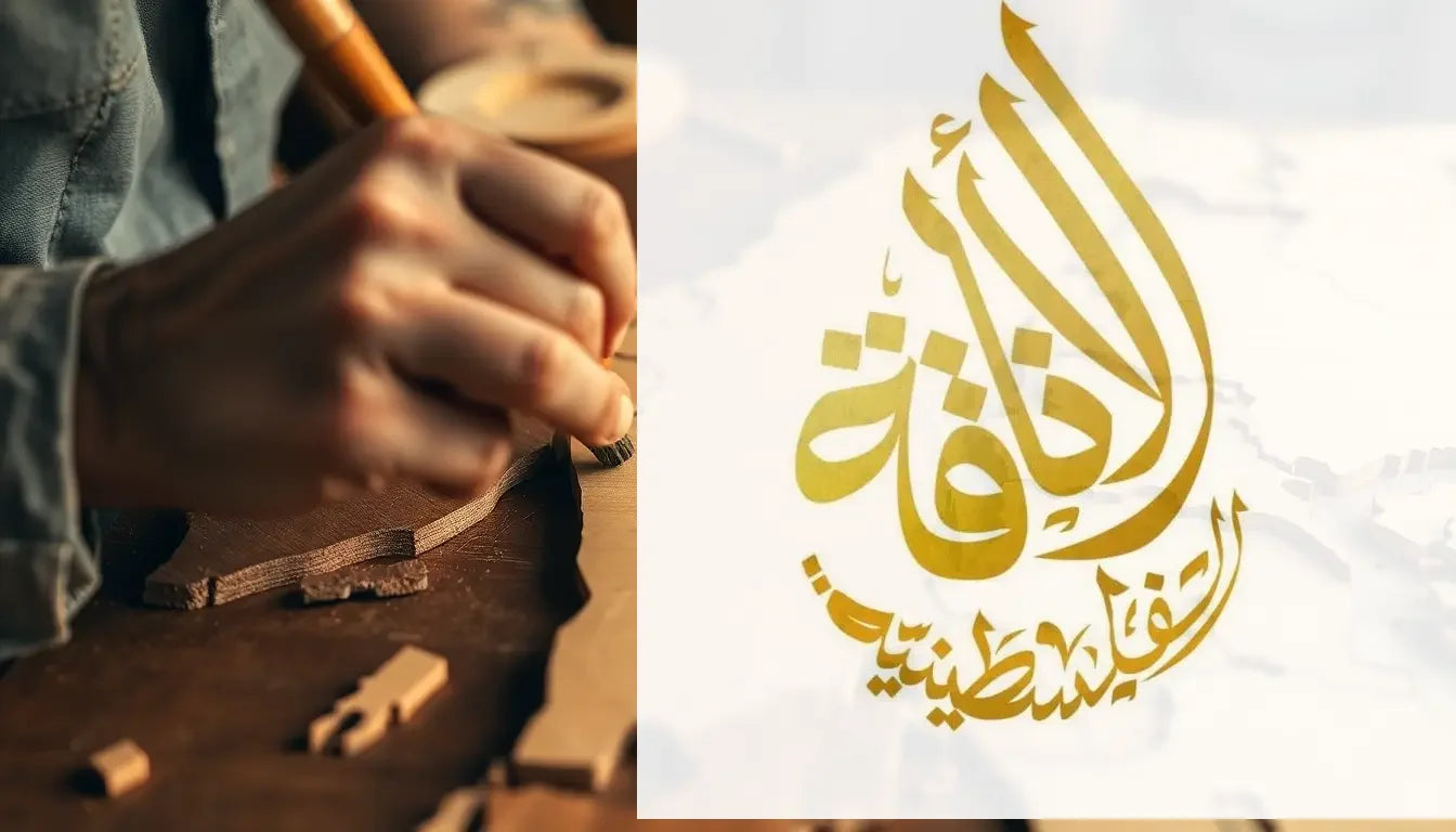 an artisan making a palestine map only by using wood and up close the palestine map