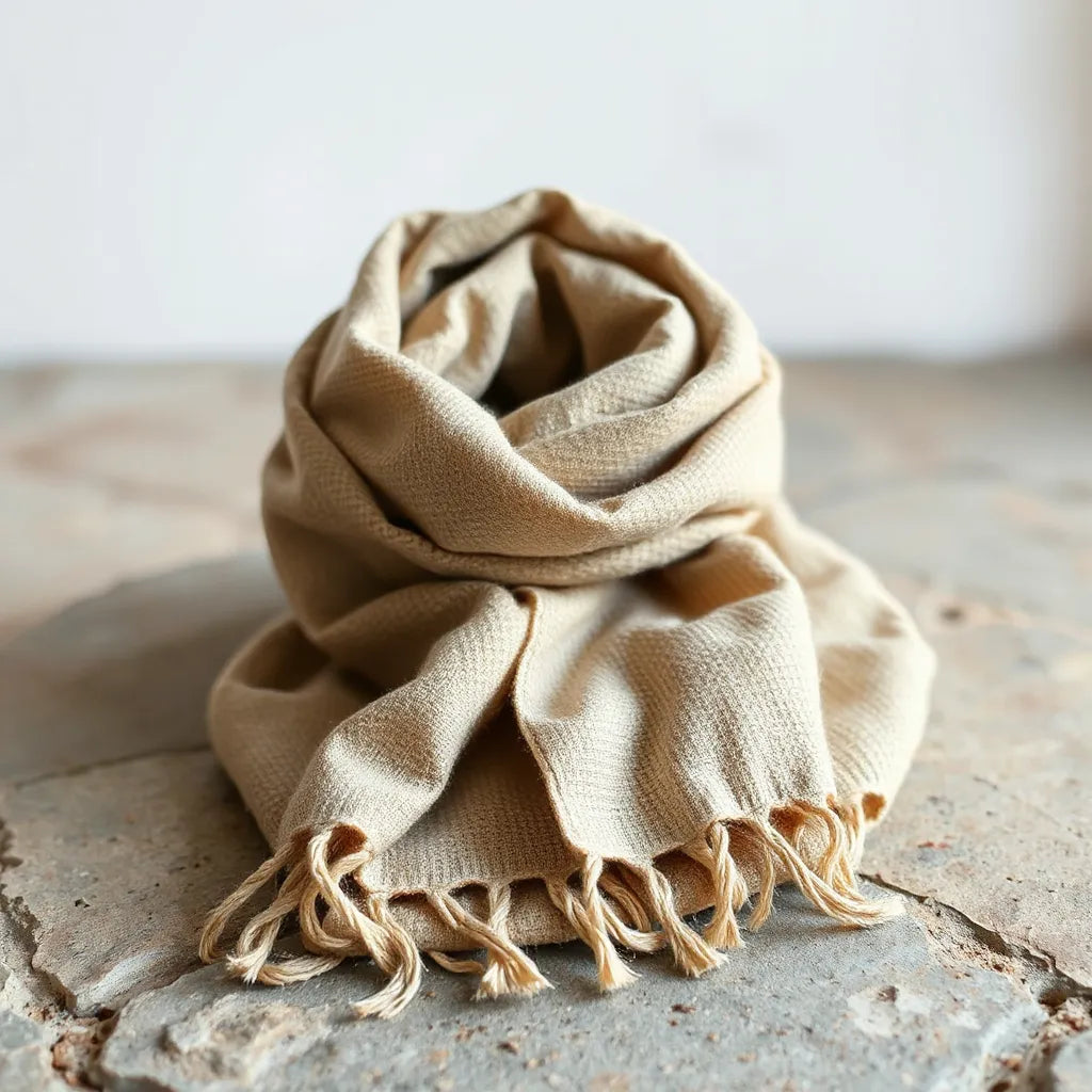 Kuffiyeh scarf displayed with clear woven pattern and detailed fabric texture in neutral tones
