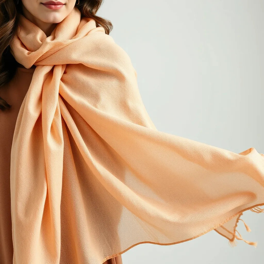 Lightweight breathable scarf draped on a model with soft flowing fabric in natural light