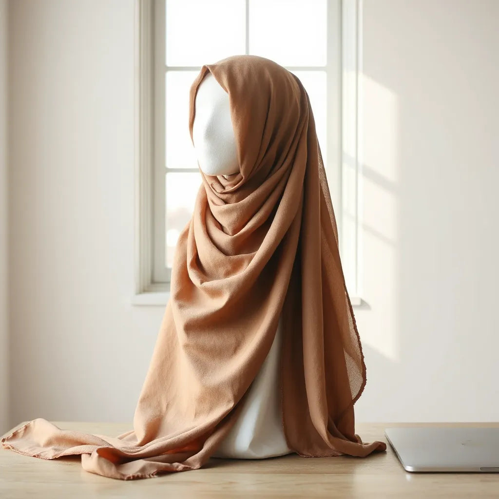 Soft cotton modal hijab neatly draped with visible smooth texture and gentle folds in natural light