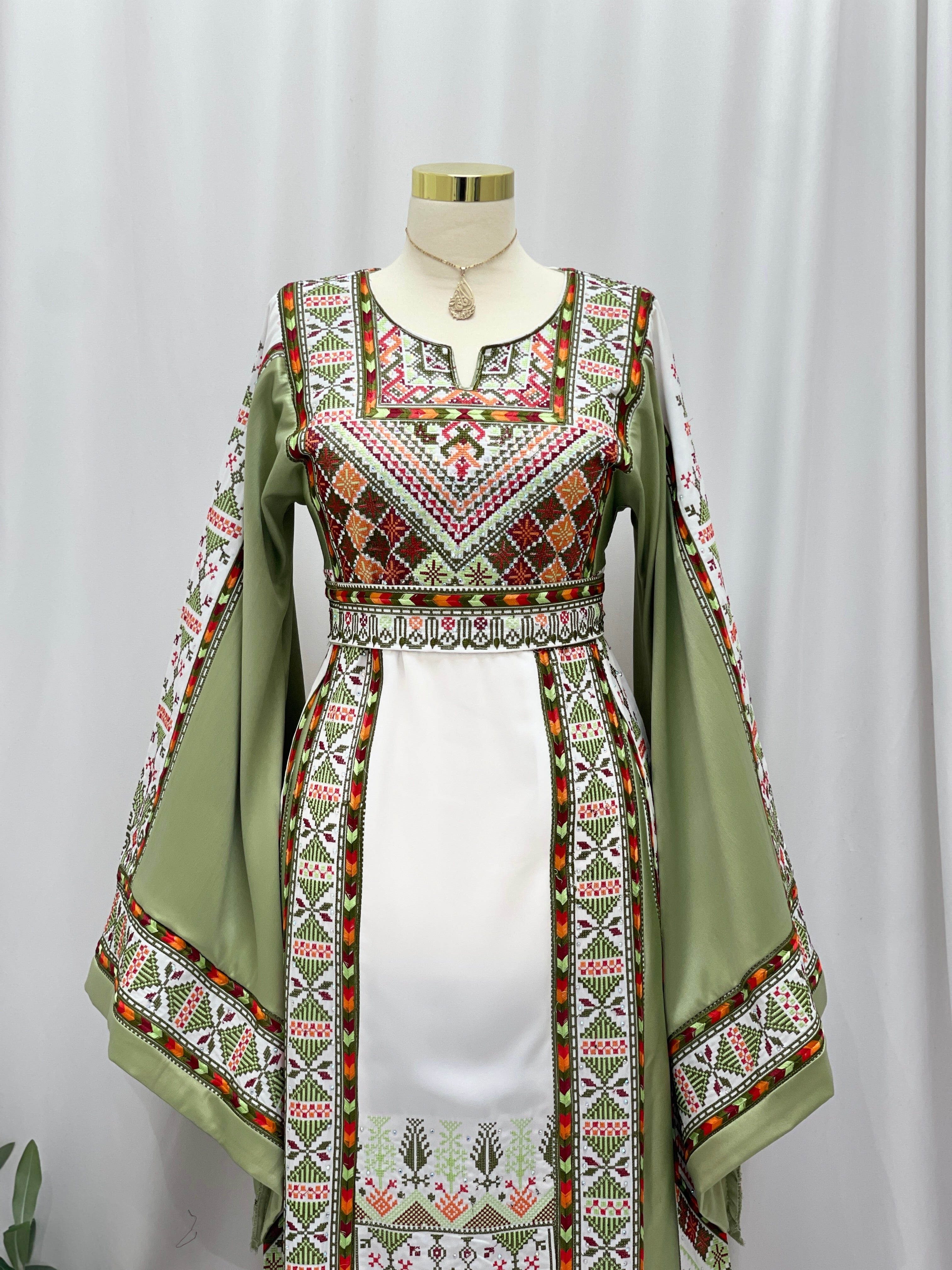 Palestinian Embroidered Olive Thobe – Heritage Elegance