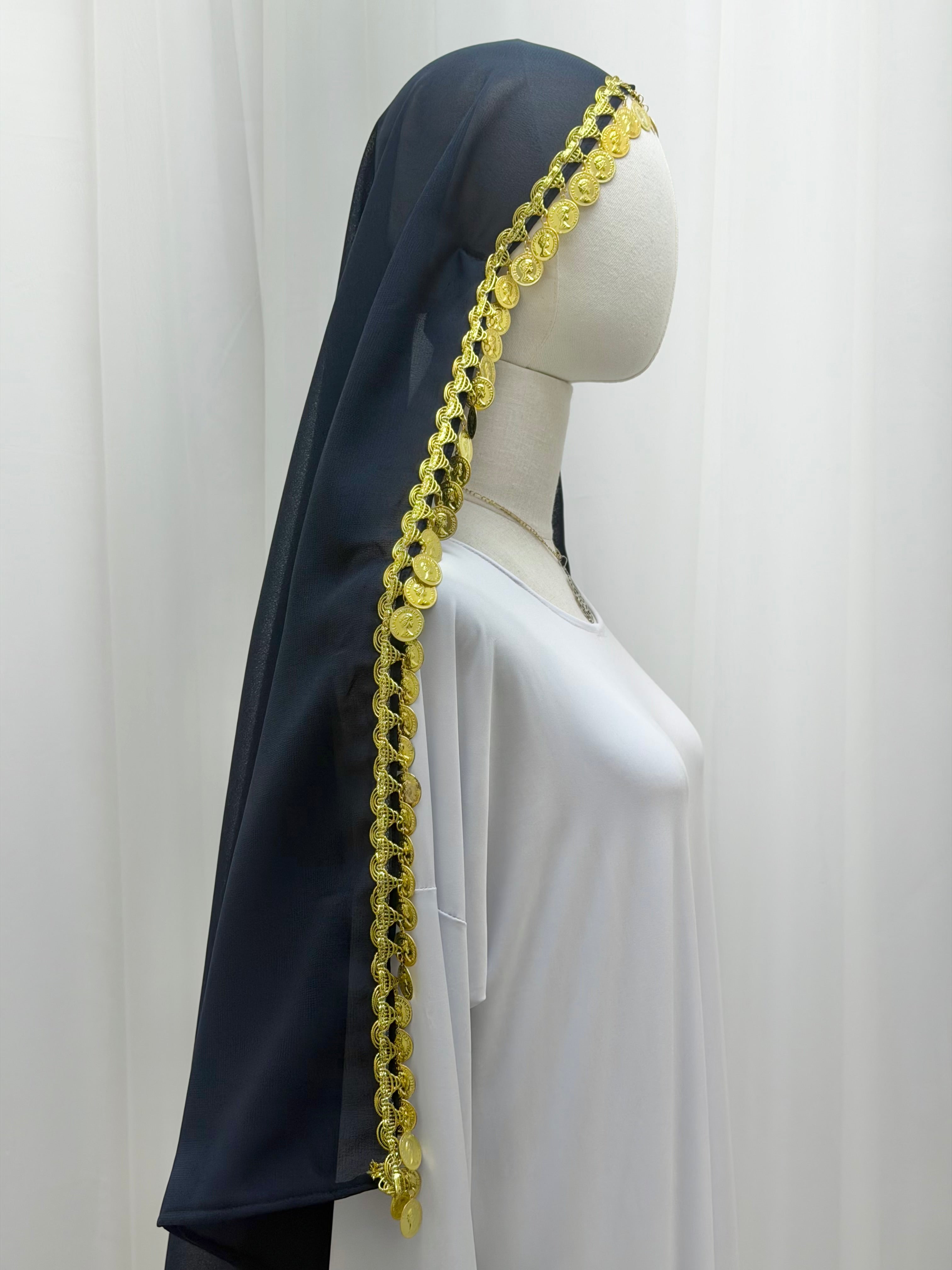 Yasmeen Coin-Trimmed Tie Shawl-Khirka