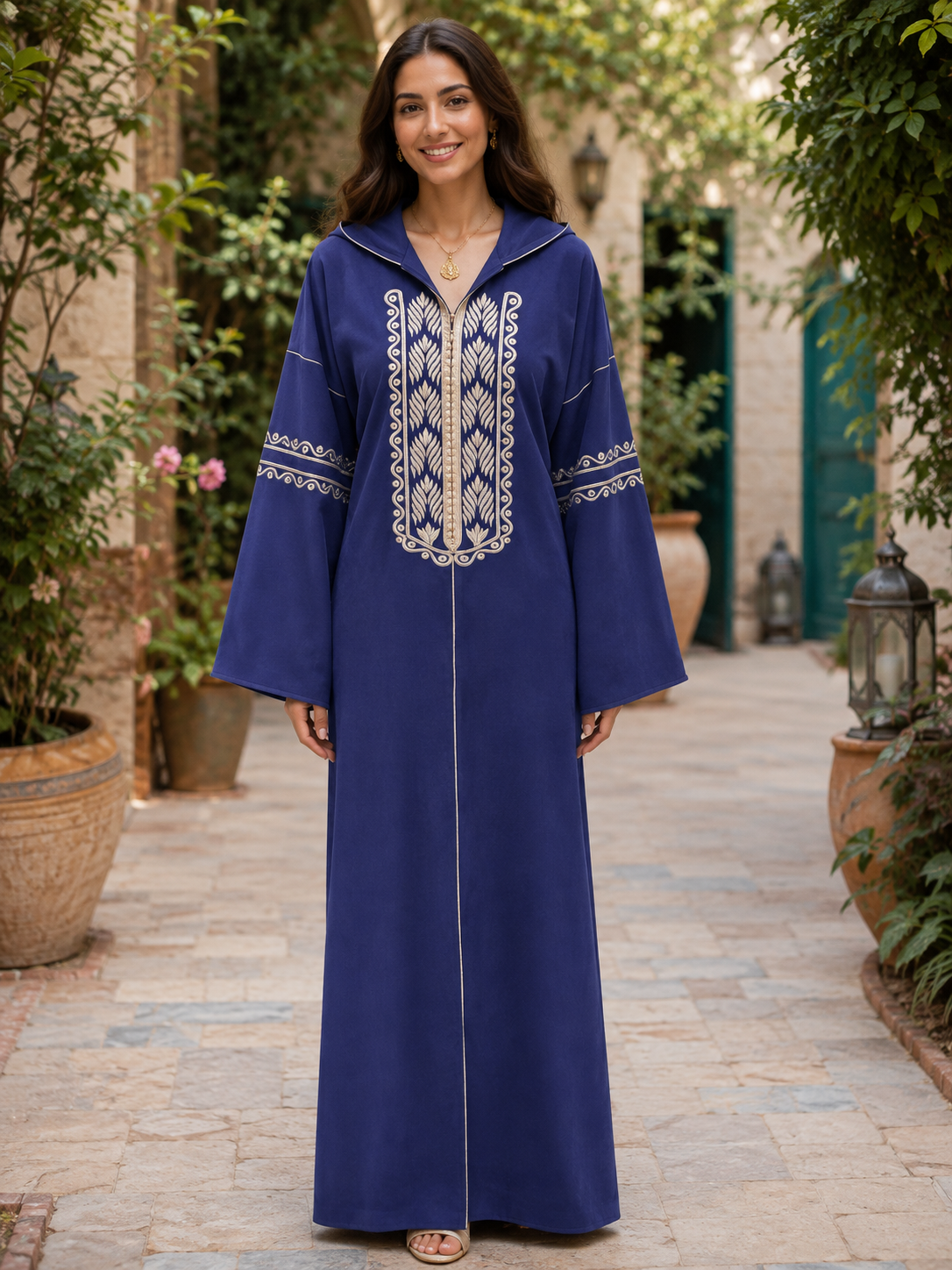 Heritage Suede Embroidered Hooded Abaya