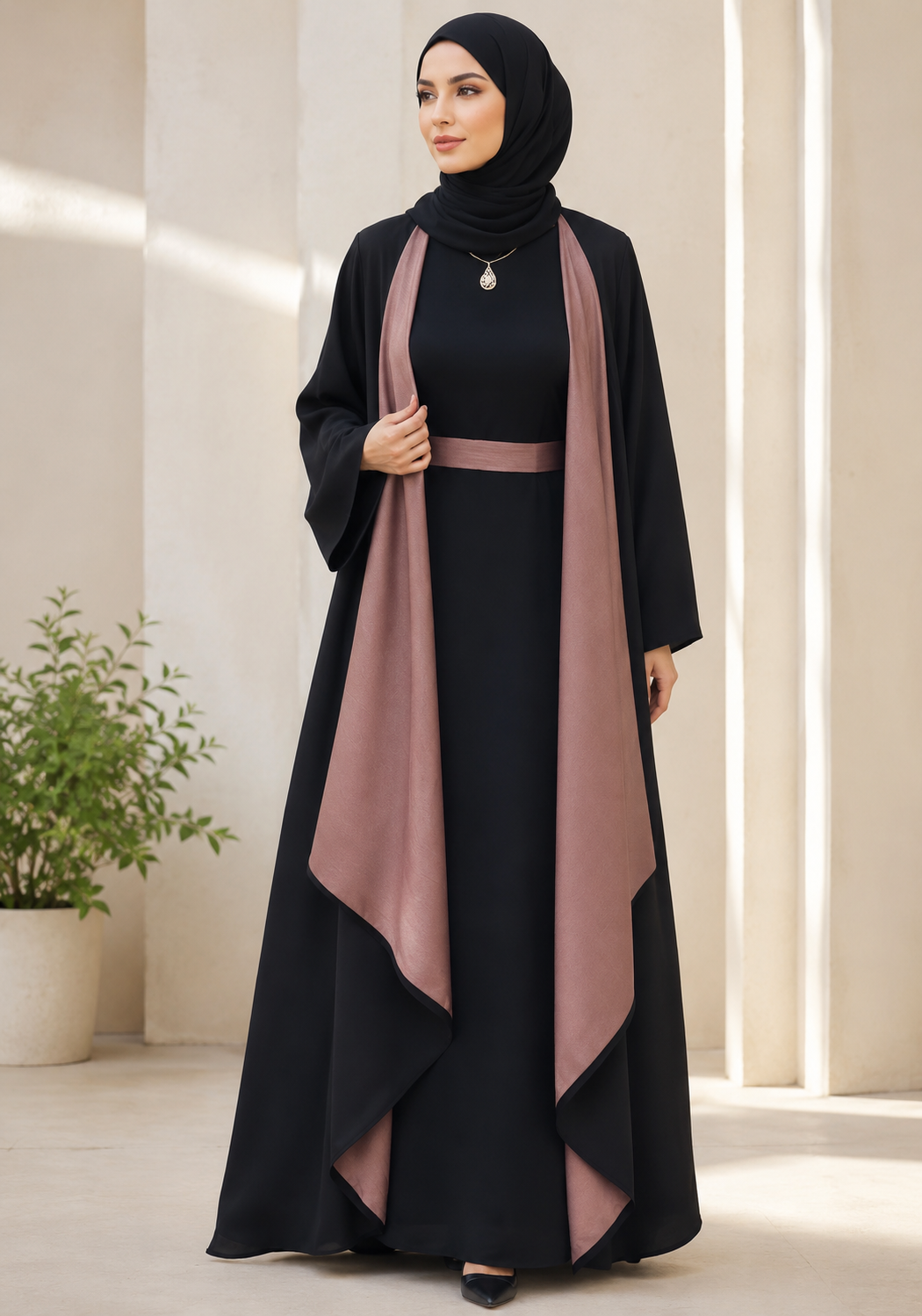 Reversible Satin-Crepe Abaya
