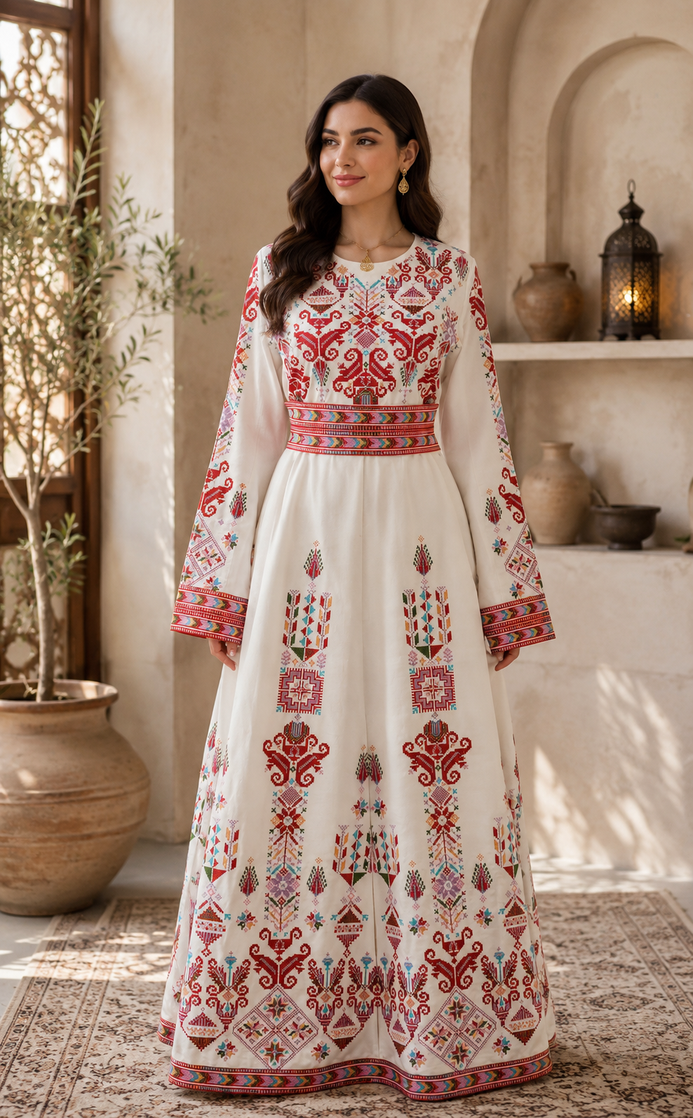 Hala Embroidered Satin Dress