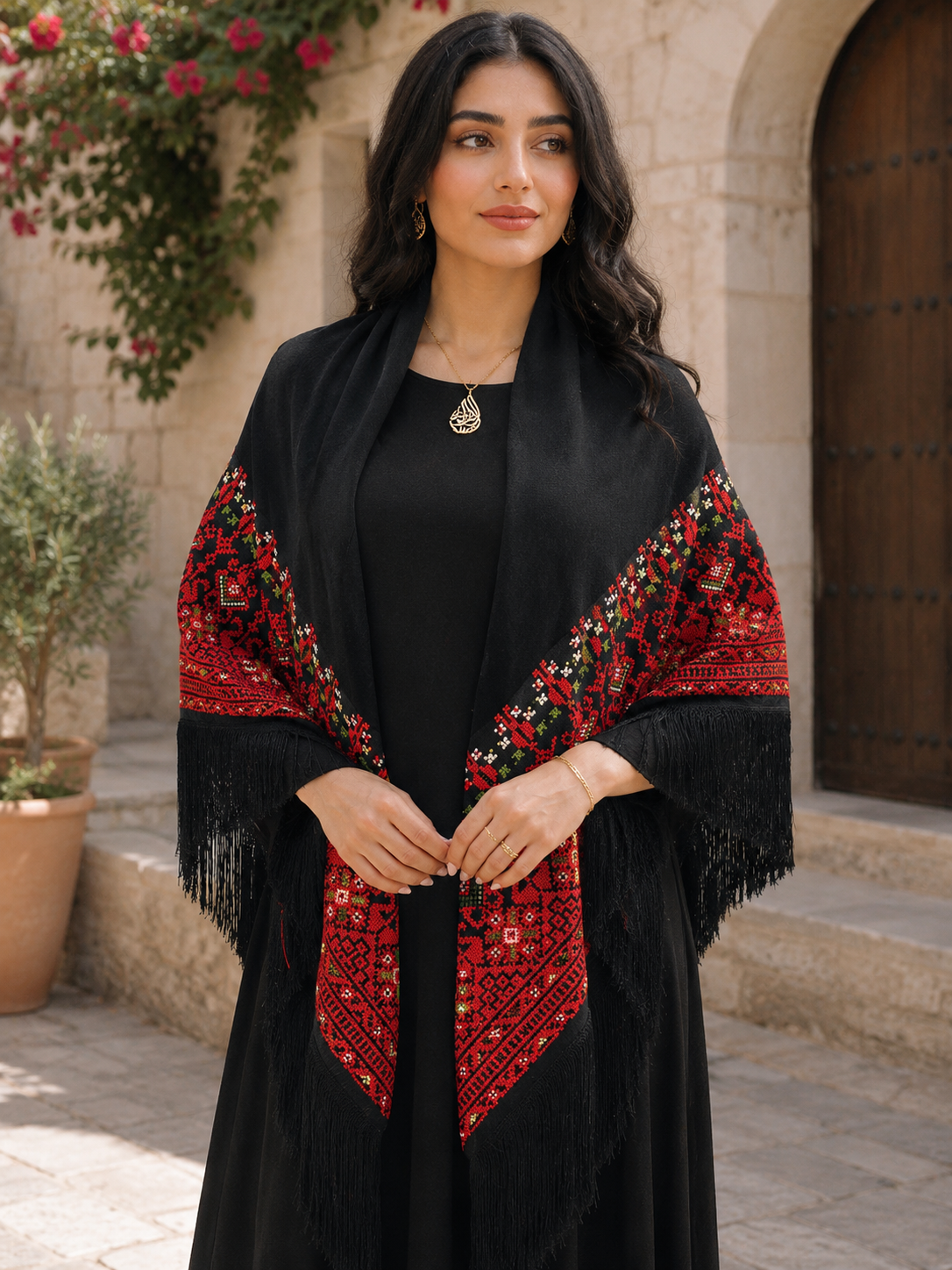 Traditional Palestinian Embroidered Shawl - Elegance & Heritage