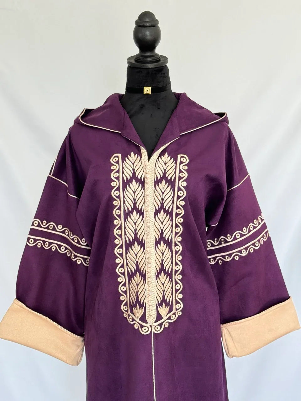 Heritage Suede Embroidered Hooded Abaya