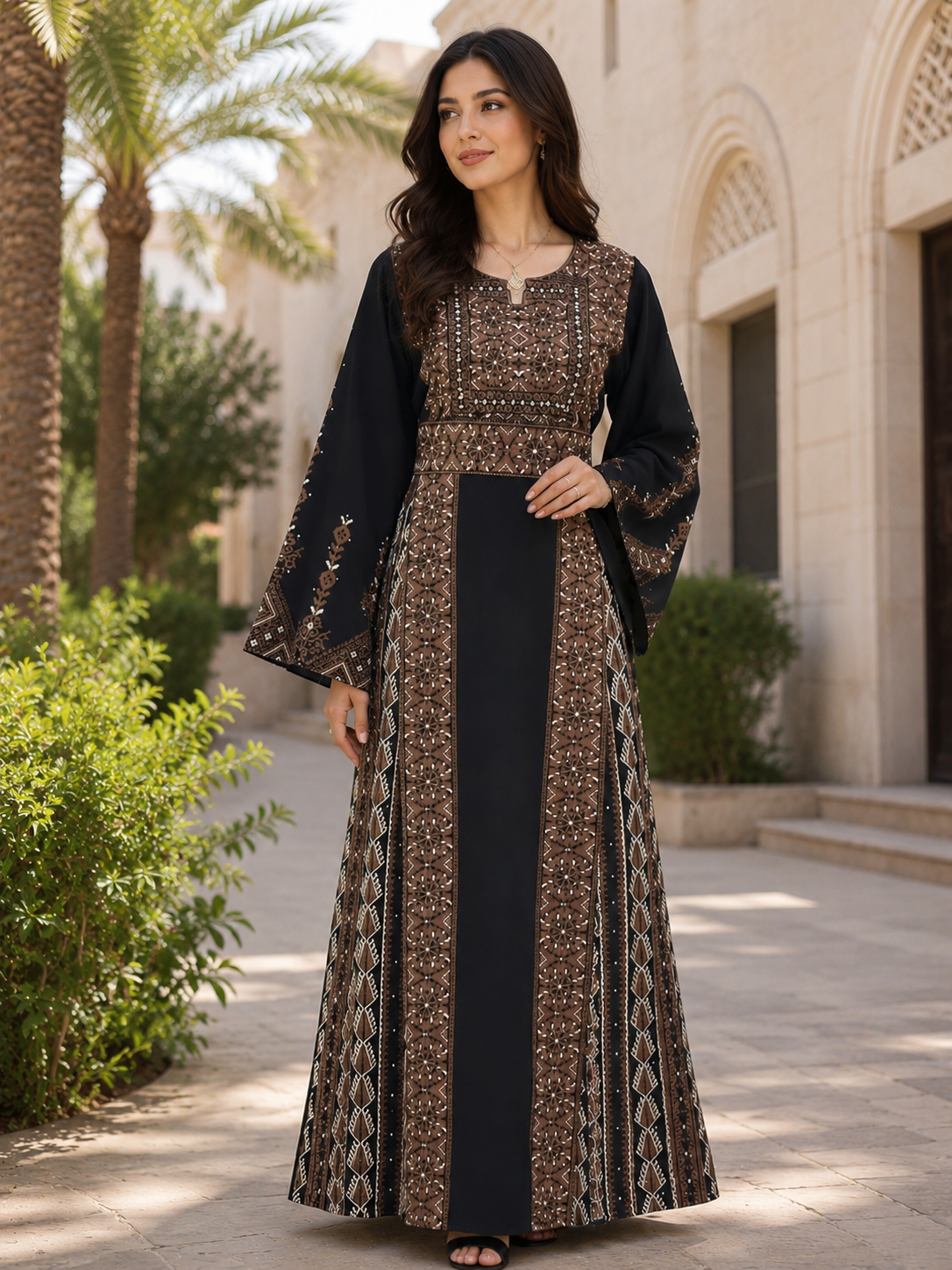 Embroidered Brown Unique Thoub
