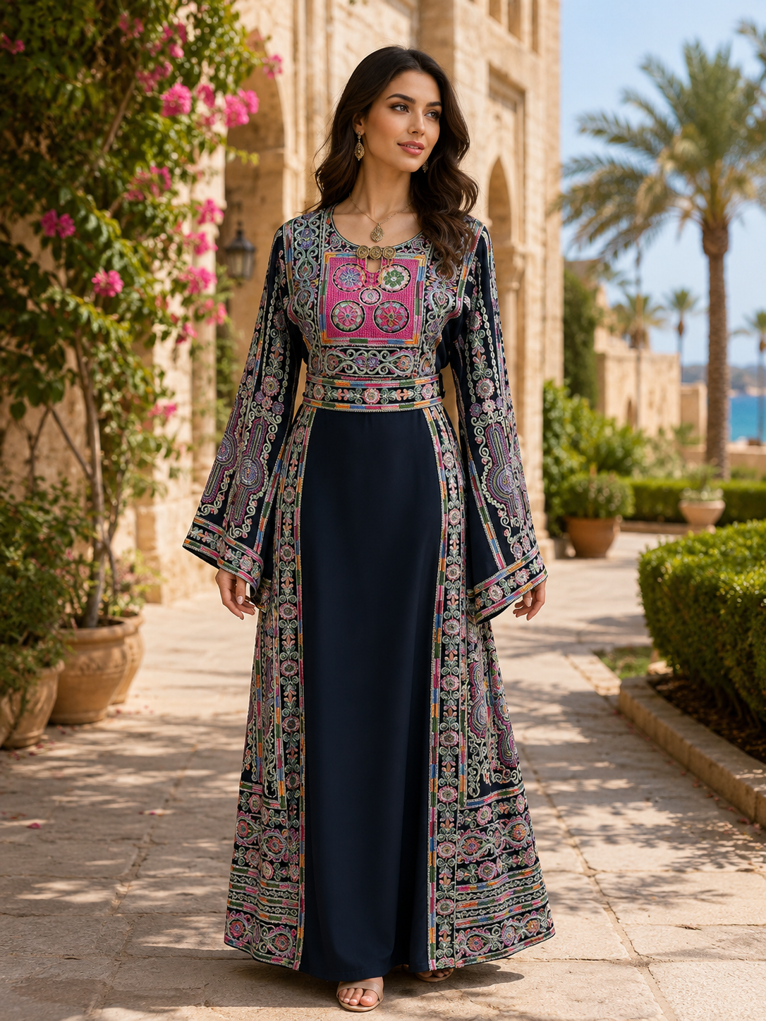 Shimmery Silver Piping Embroidered Thobe