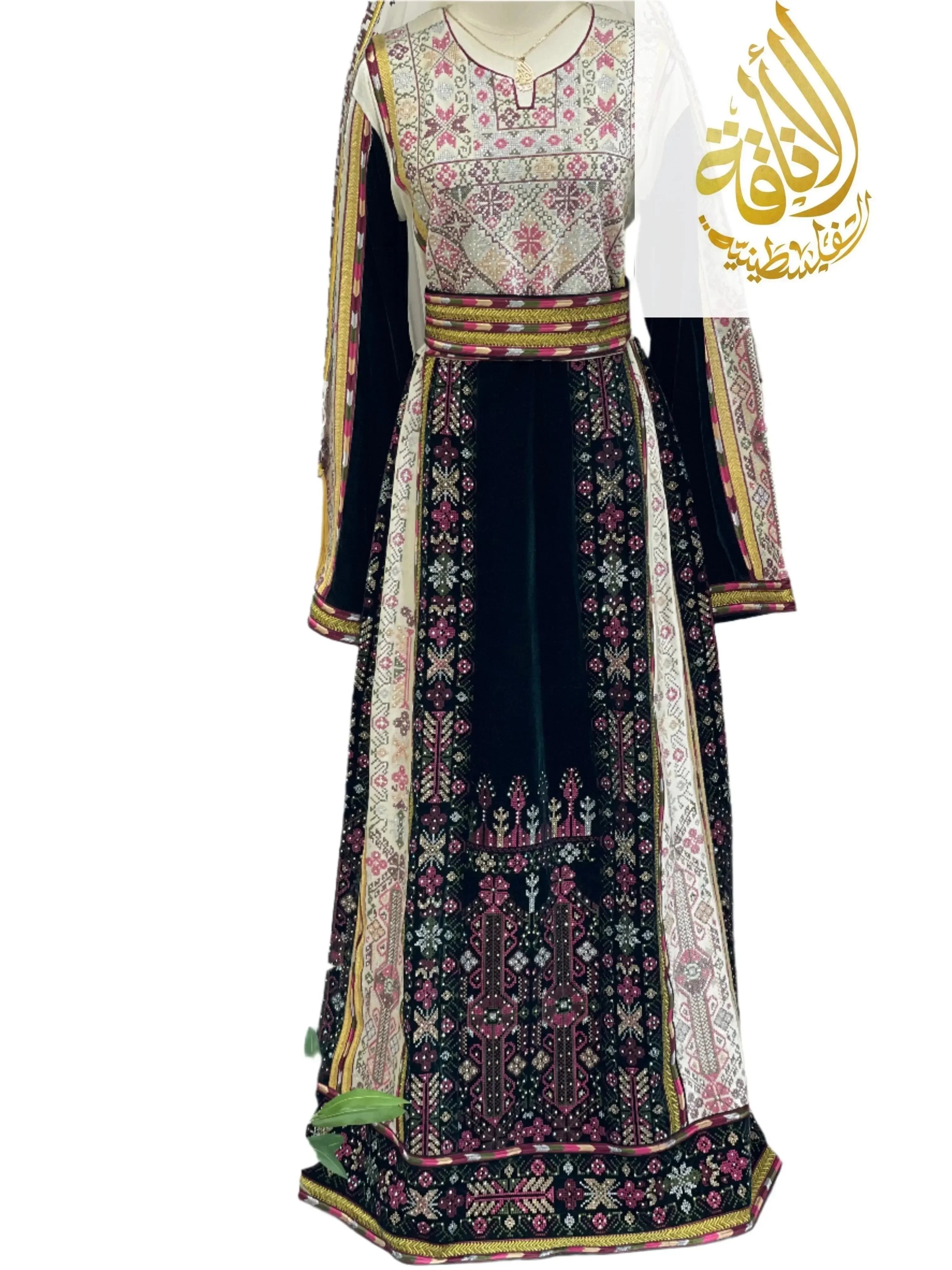 2-Color Spandex Velvet Embroidered Thoub | Elegant & Comfortable Formal Wear Palestinian Elegance