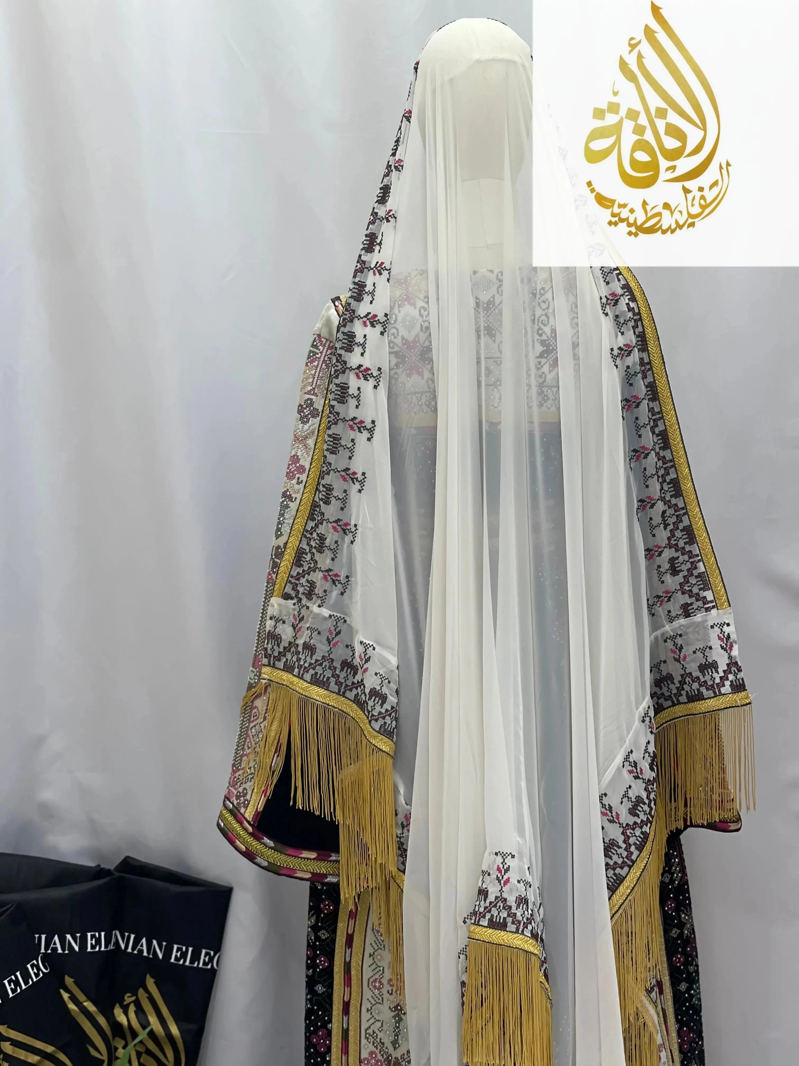 2-Color Spandex Velvet Embroidered Thoub | Elegant & Comfortable Formal Wear Palestinian Elegance