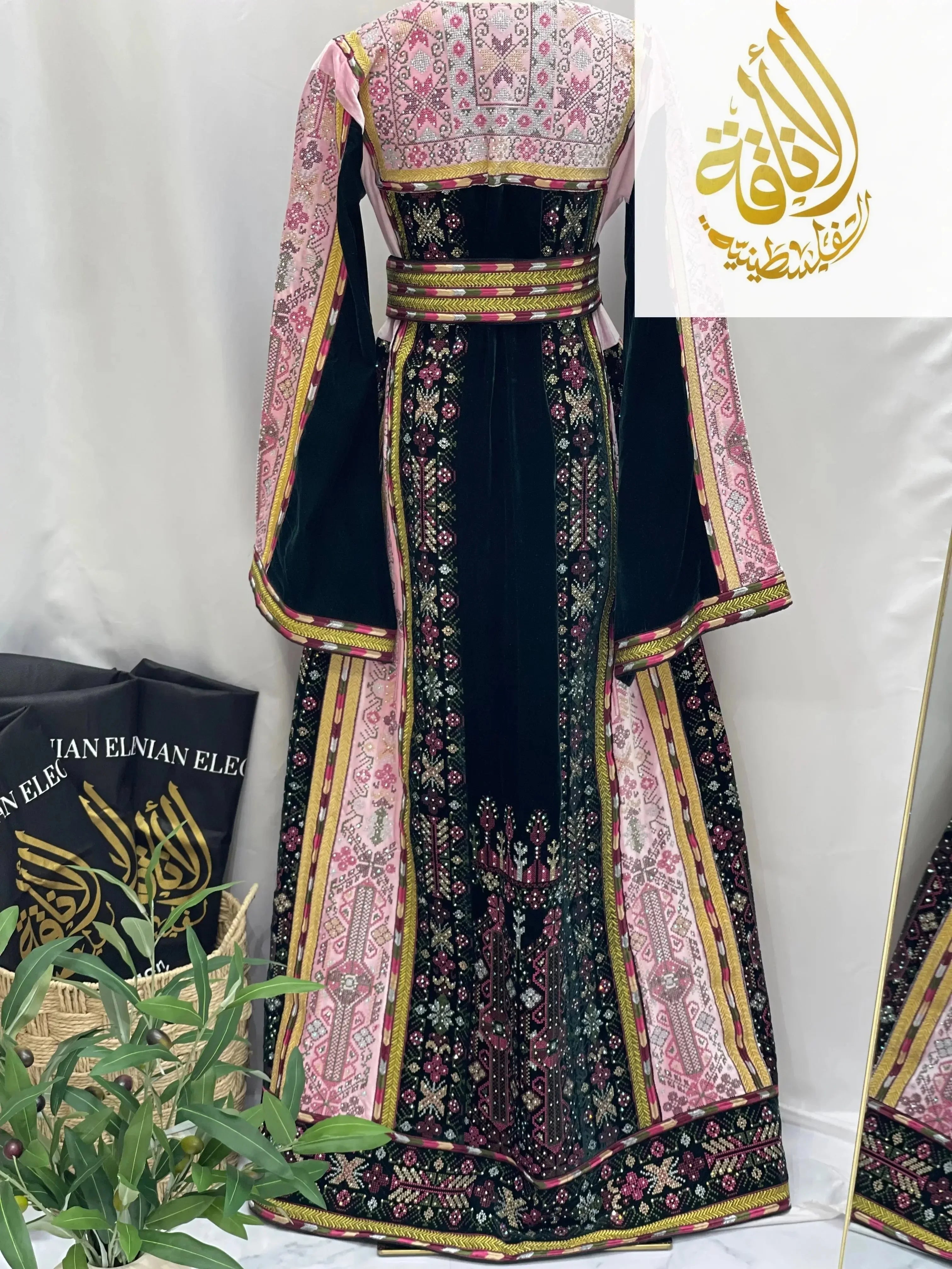 2-Color Spandex Velvet Embroidered Thoub | Elegant & Comfortable Formal Wear Palestinian Elegance