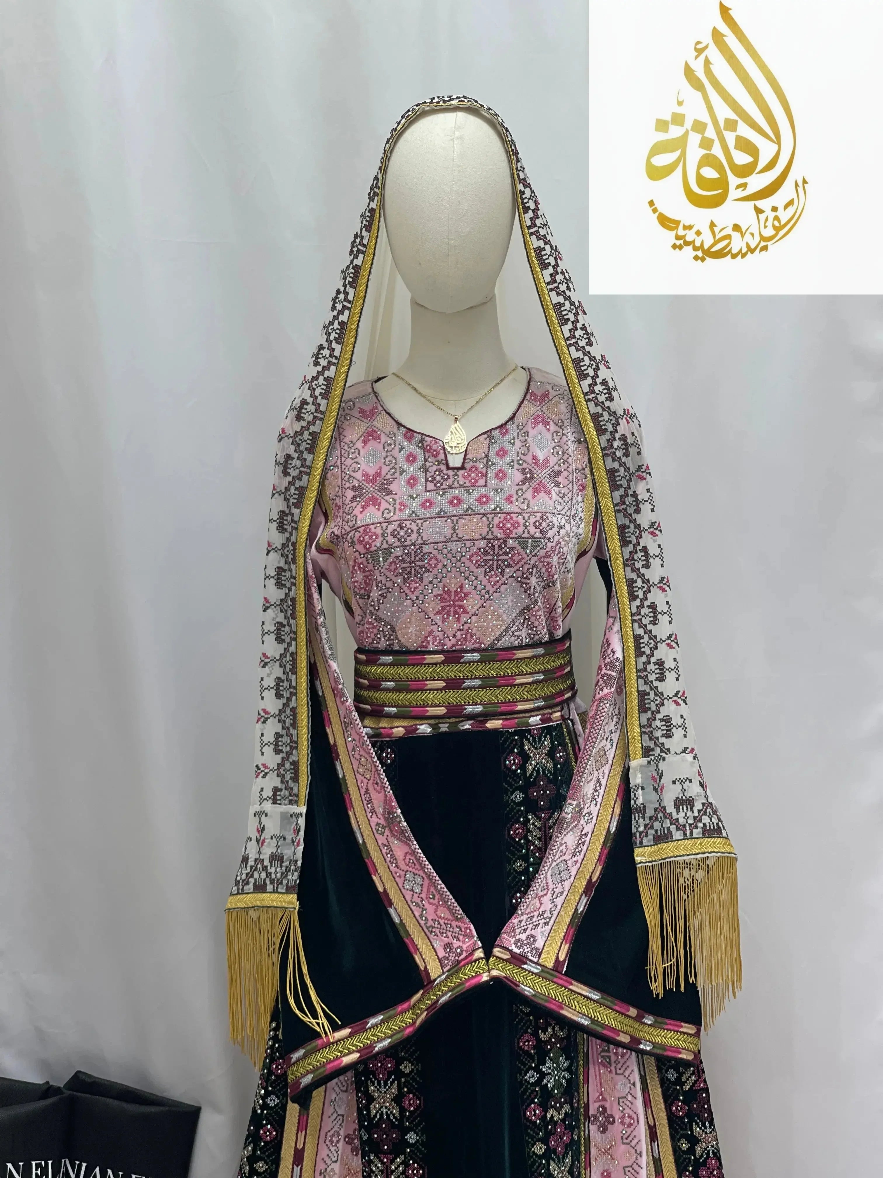 2-Color Spandex Velvet Embroidered Thoub | Elegant & Comfortable Formal Wear Palestinian Elegance