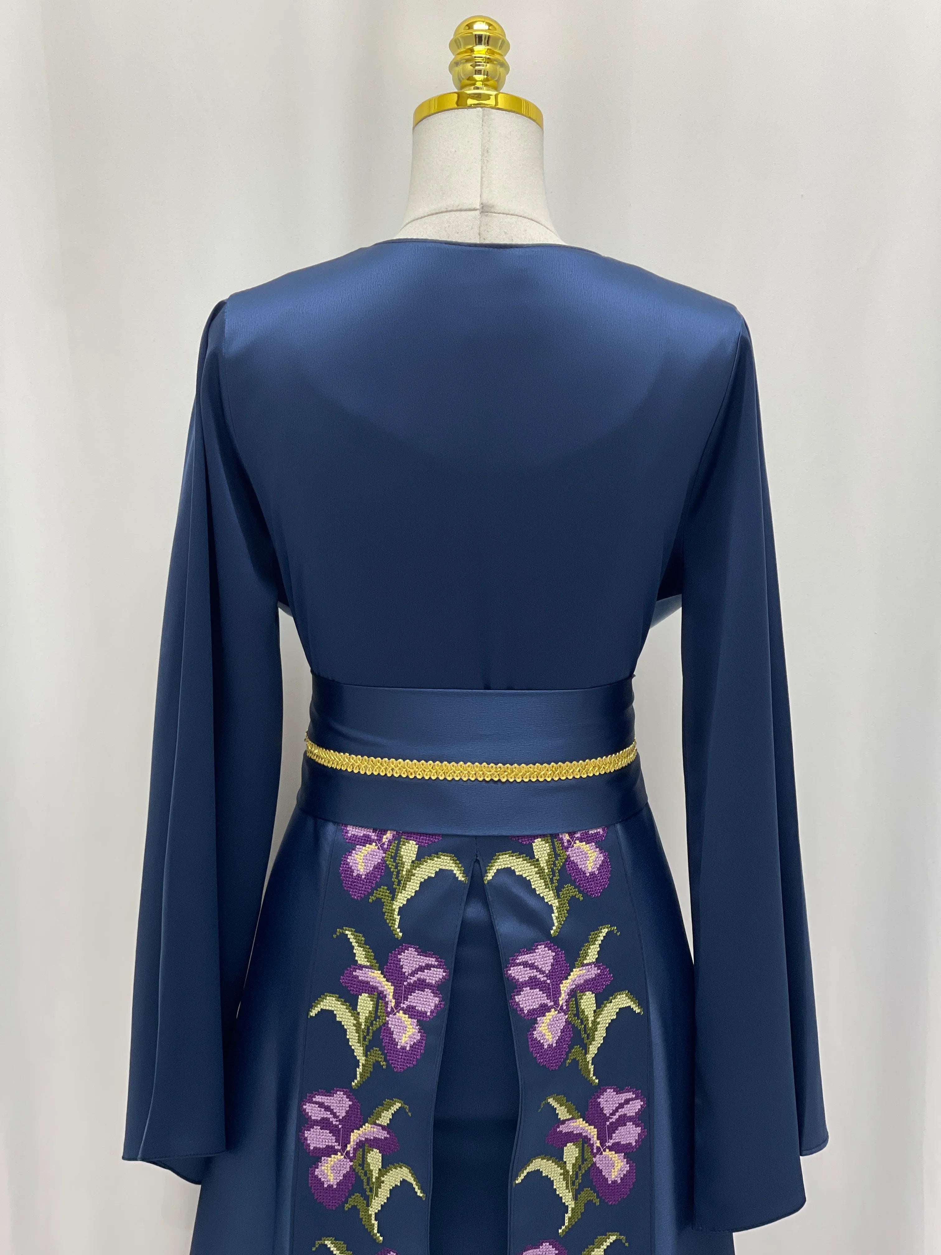 Violet Bloom Embroidered Caftan - Palestinian Elegance